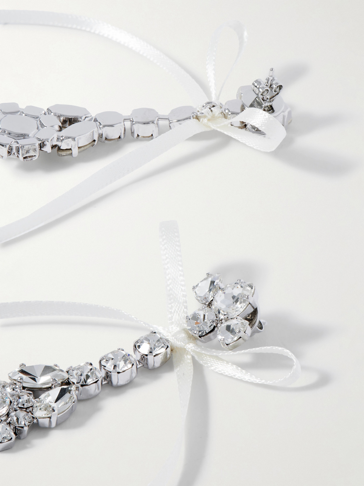 Simone Rocha Victorian Bow Silver-tone Satin And Crystal Earrings In Silver