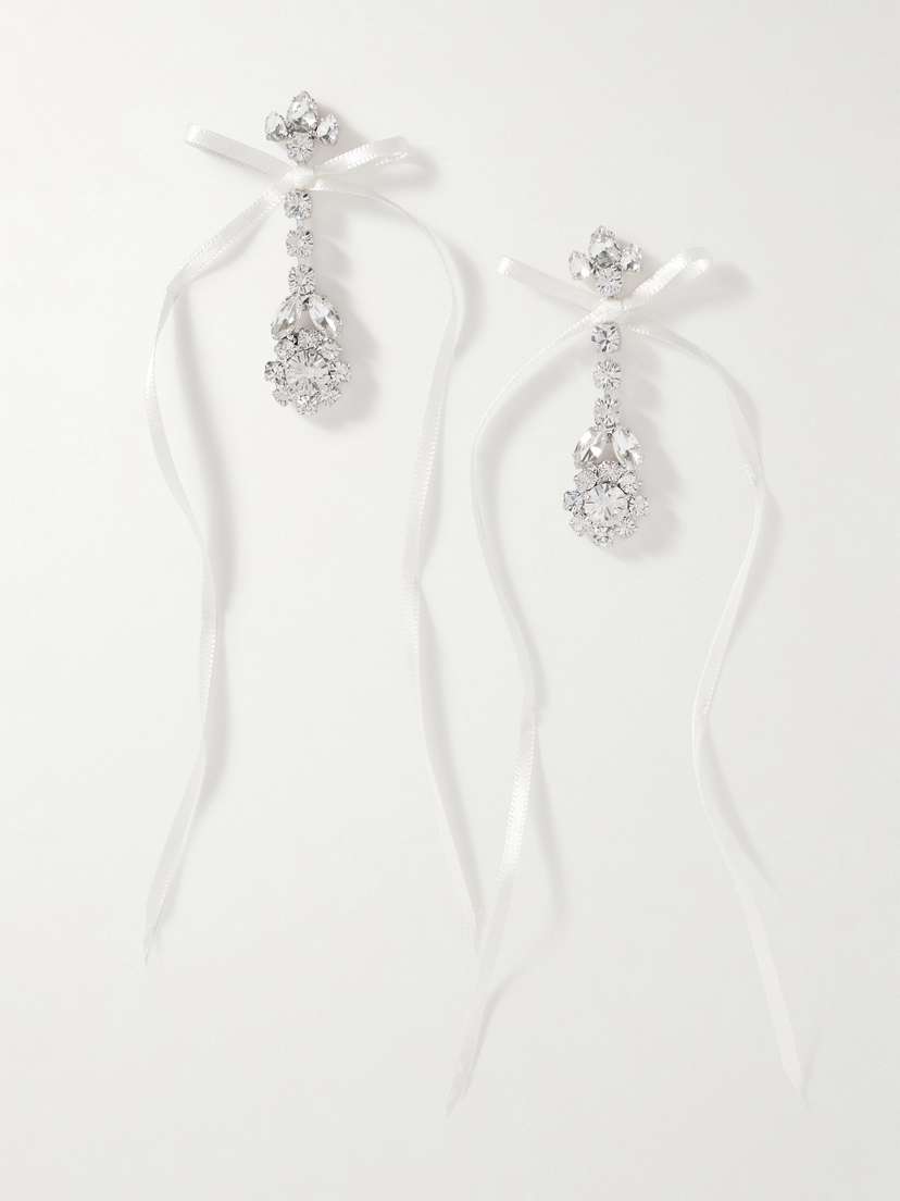 Simone Rocha Victorian Bow Silver-tone Satin And Crystal Earrings