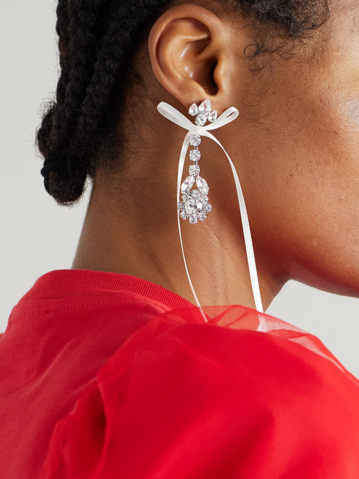 Simone Rocha Victorian Bow Silver-tone Satin And Crystal Earrings In Silver