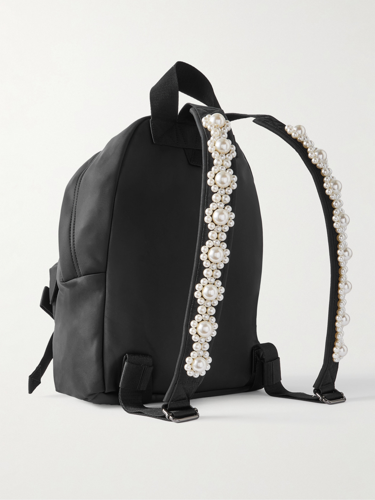 Simone Rocha Bow And Faux Pearl-embellished Shell Backpack In Black