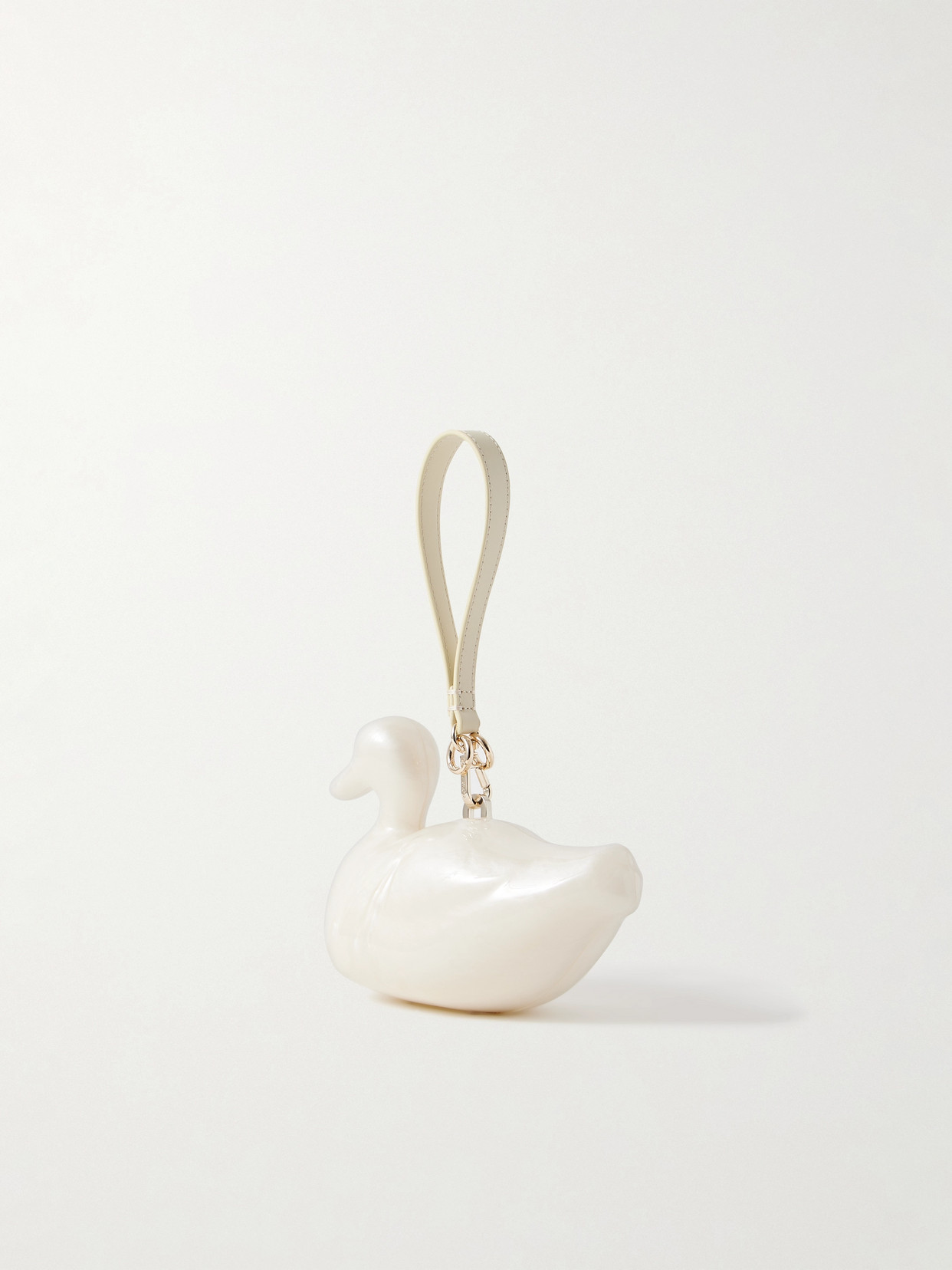 Simone Rocha Duck Faux Pearl-embellished Leather-trimmed Acrylic Clutch In White