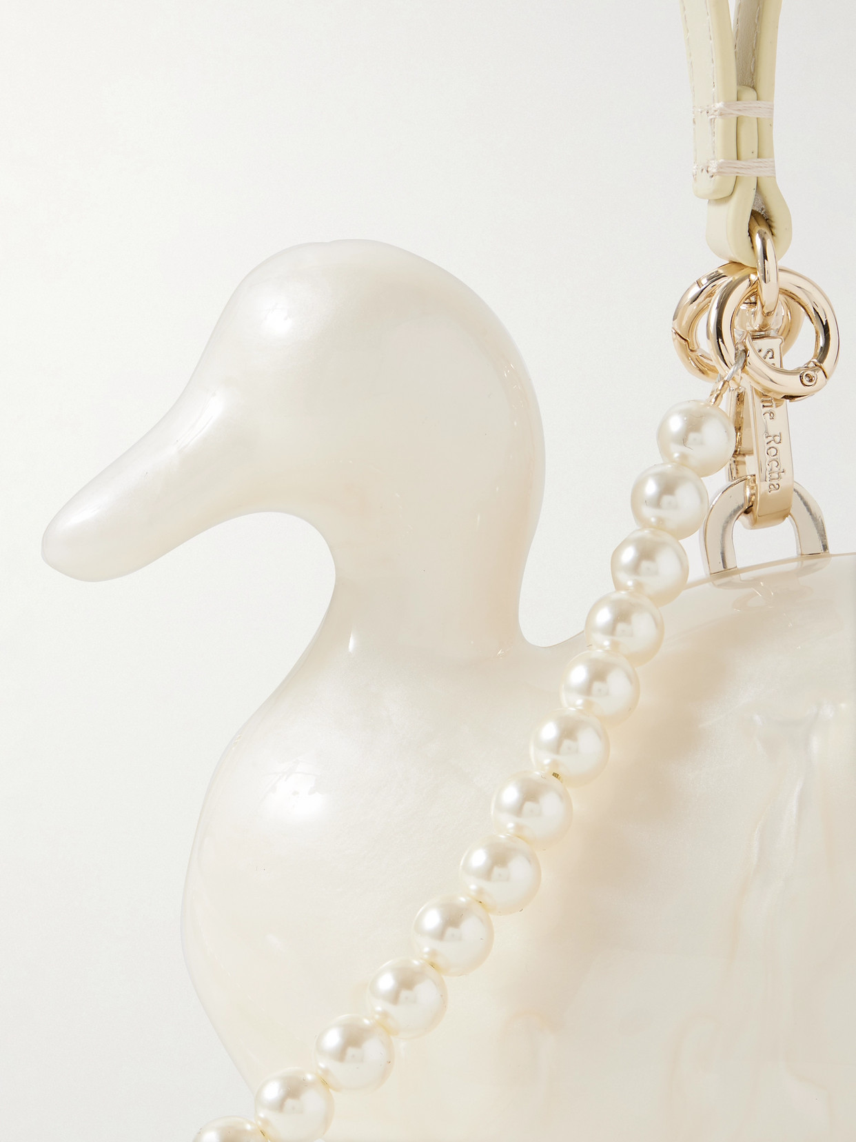 Simone Rocha Duck Faux Pearl-embellished Leather-trimmed Acrylic Clutch In White
