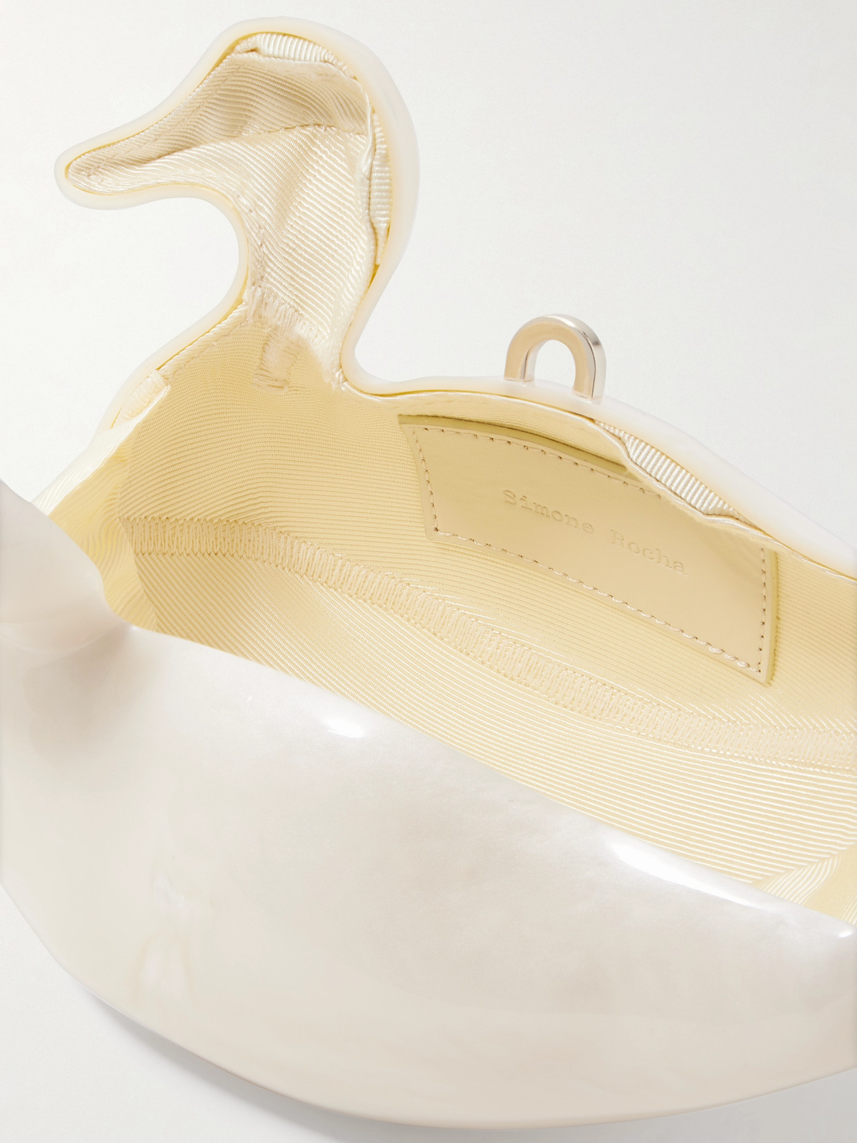 Simone Rocha Duck Faux Pearl-embellished Leather-trimmed Acrylic Clutch In White