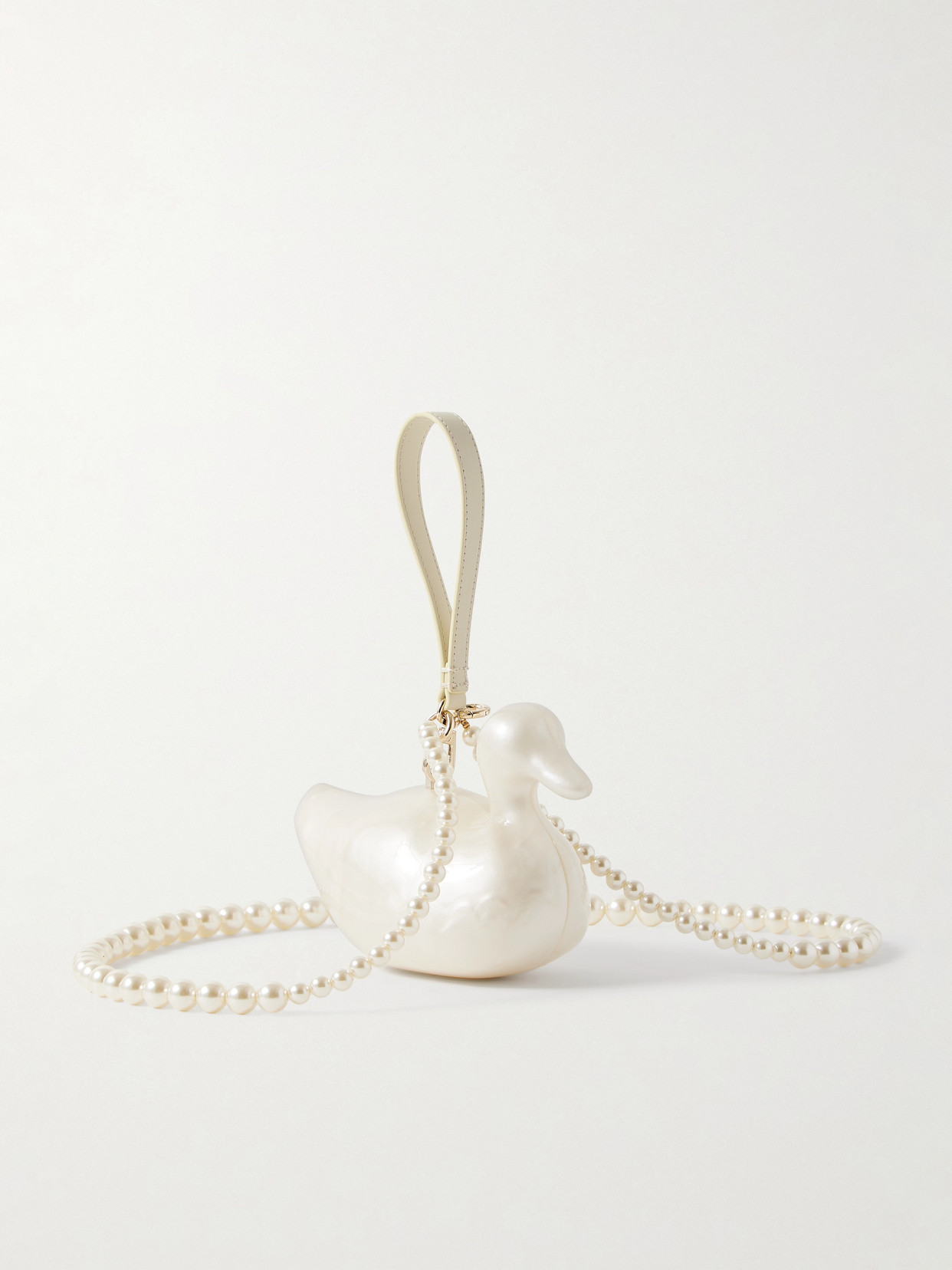 Simone Rocha Duck Faux Pearl-embellished Leather-trimmed Acrylic Clutch In White