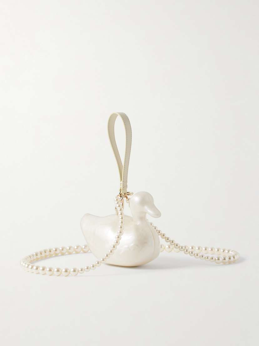 Simone Rocha Duck Faux Pearl-embellished Leather-trimmed Acrylic Clutch