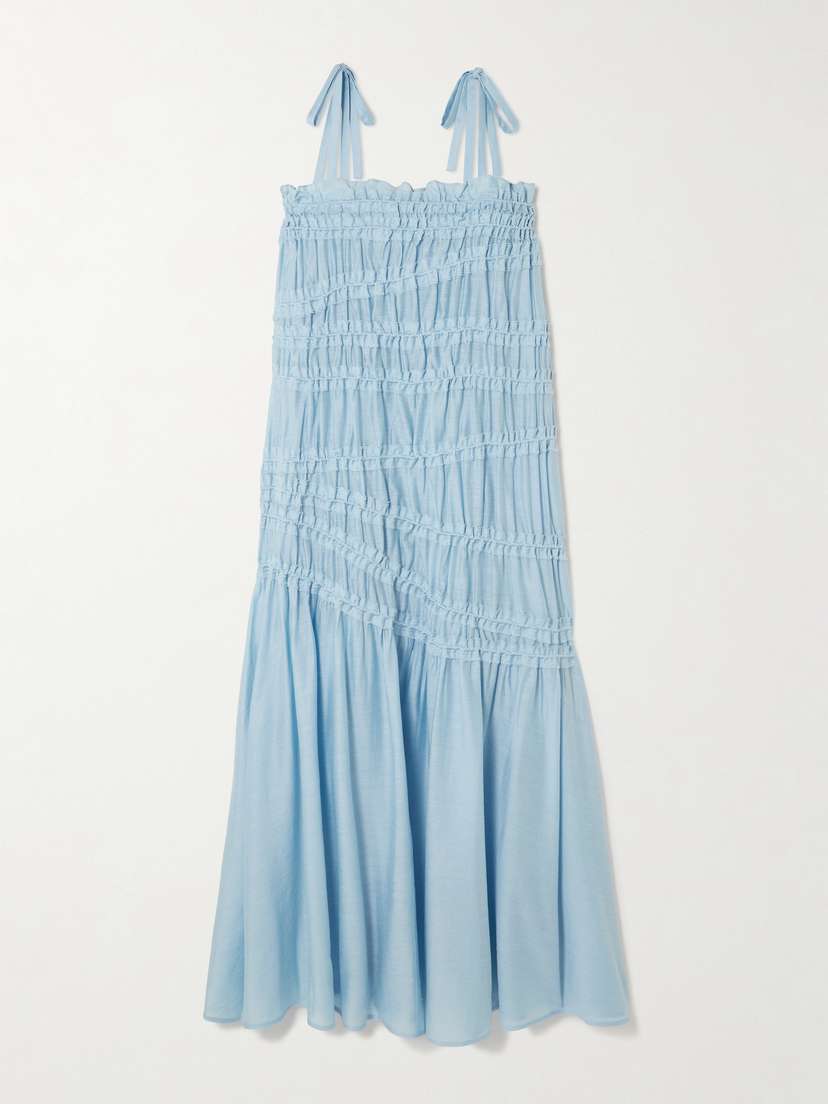 Tory Burch Tie-detailed Smocked Lyocell-blend Midi Dress