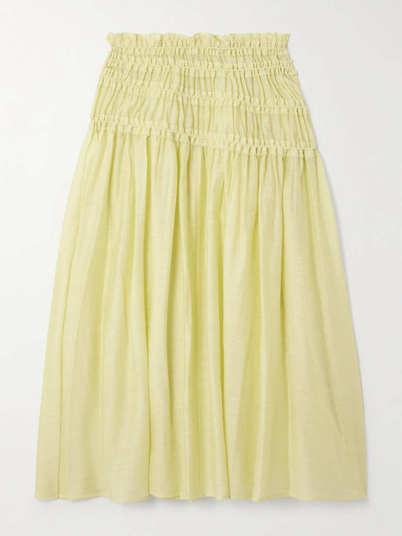 Tory Burch Shirred Frayed Lyocell-blend Midi Skirt