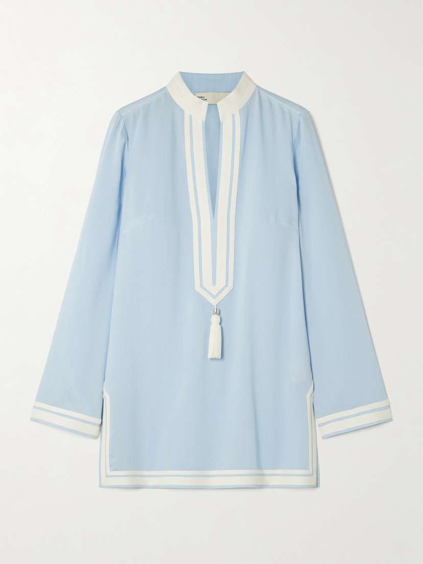 Tory Burch Tasseled Webbing-trimmed Crepe Tunic - x small