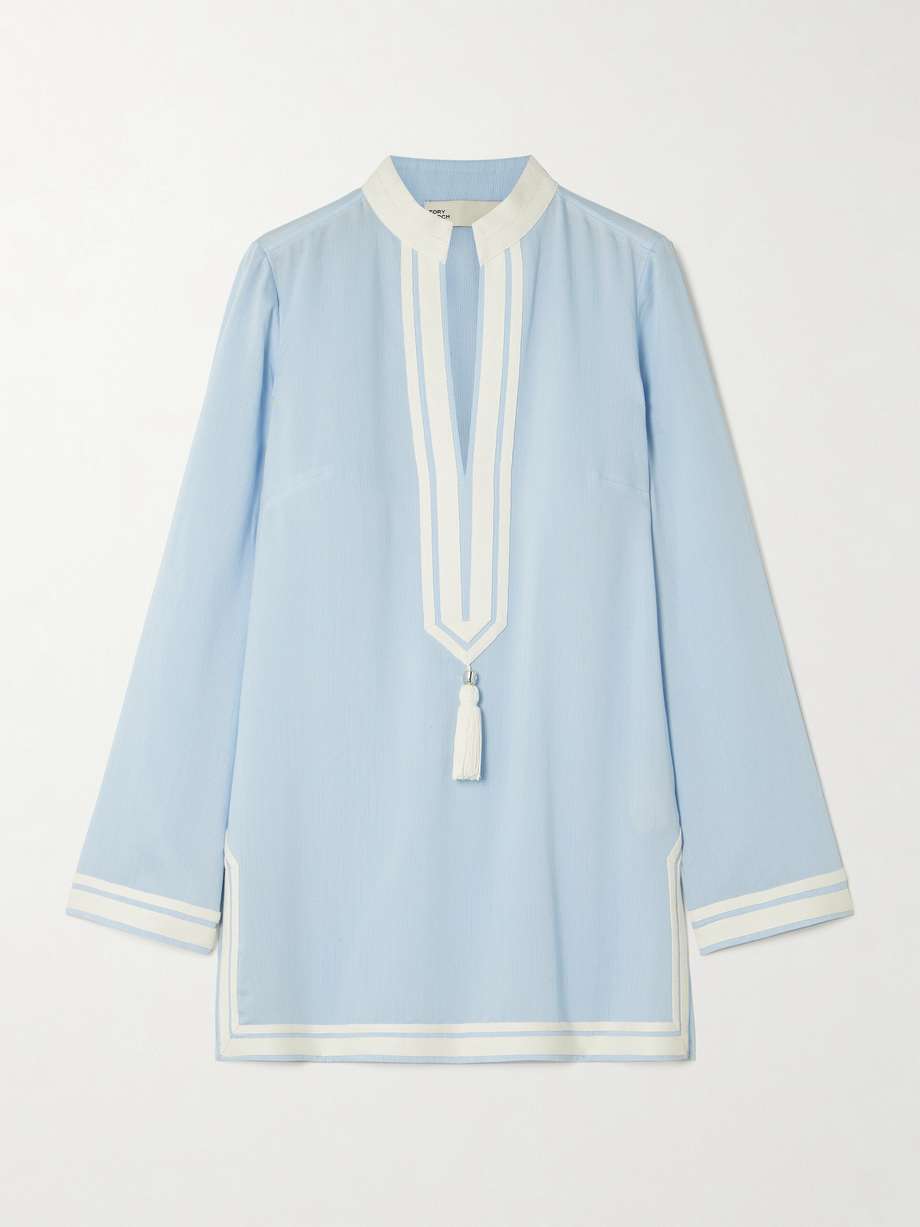 tasseled webbing-trimmed crepe tunic