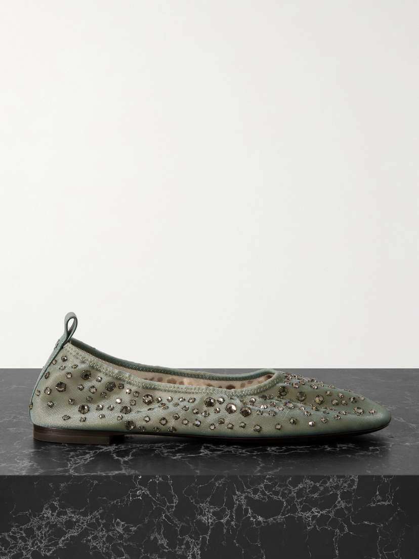 Tory Burch Crystal-embellished Leather-trimmed Mesh Ballet Flats
