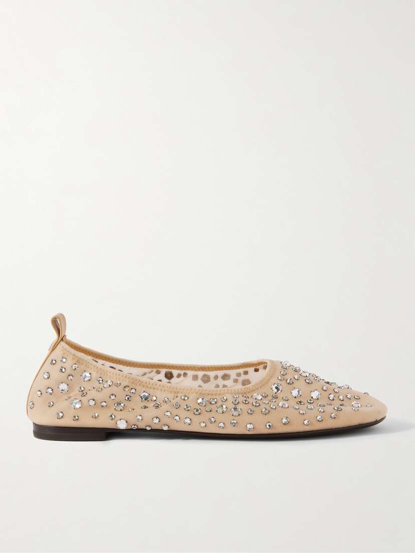 Tory Burch Crystal-embellished Leather-trimmed Mesh Ballet Flats