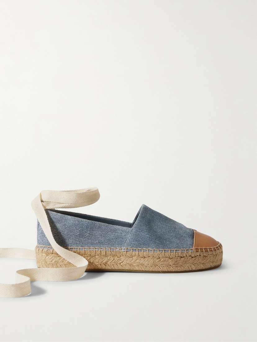 Tory Burch Lace-up Embellished Leather-trimmed Printed Suede Platform Espadrilles