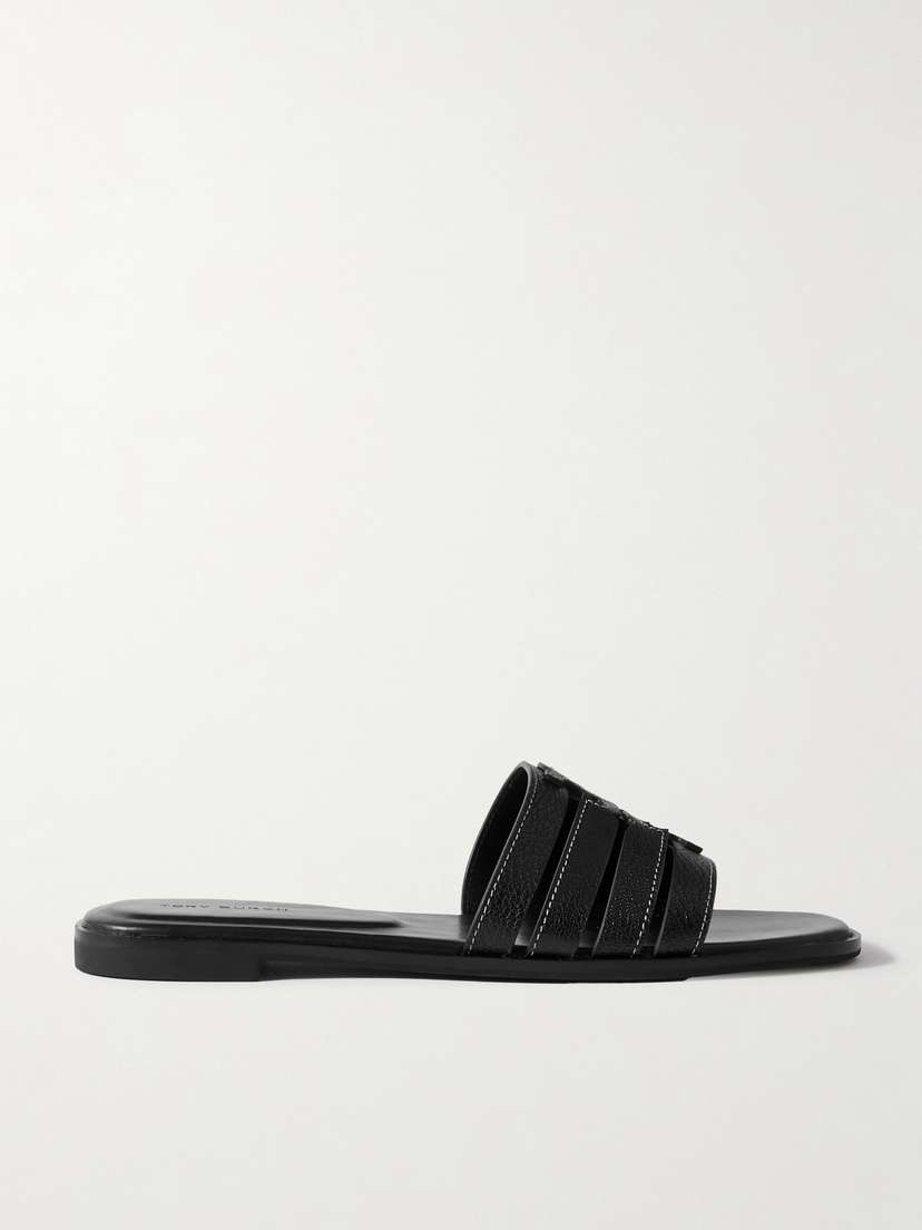 Tory Burch Ines Cutout Textured-leather Slides