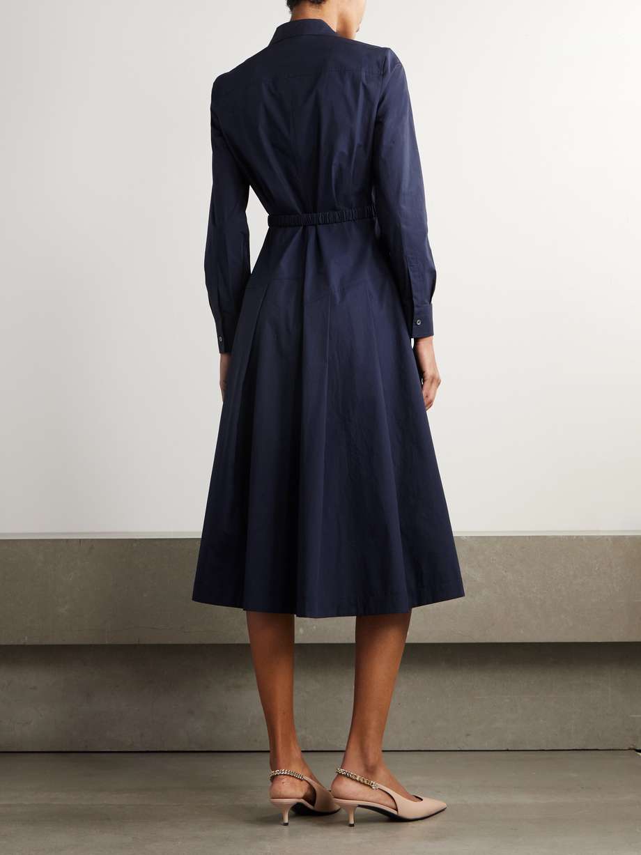 belted cotton-blend poplin midi shirt dress