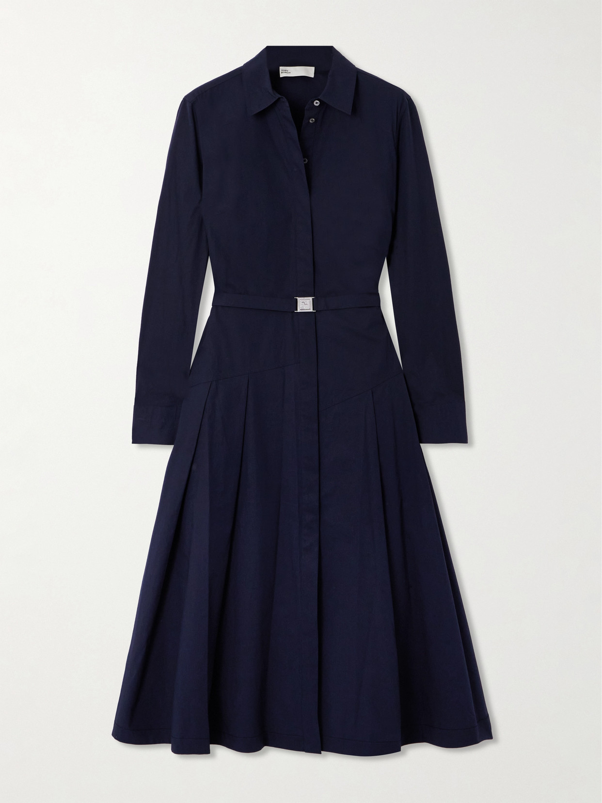 Tory Burch - Belted Cotton-blend Poplin Midi Shirt Dress - Blue