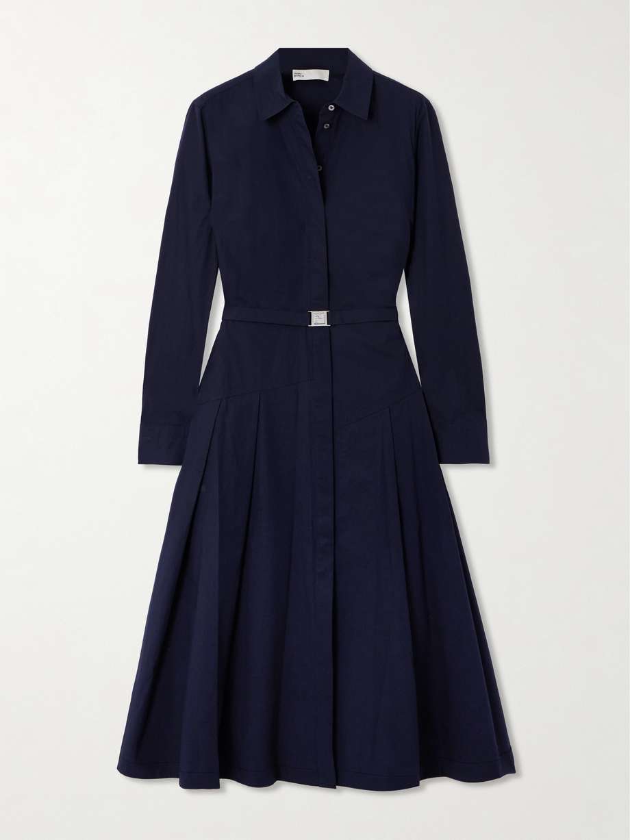 belted cotton-blend poplin midi shirt dress