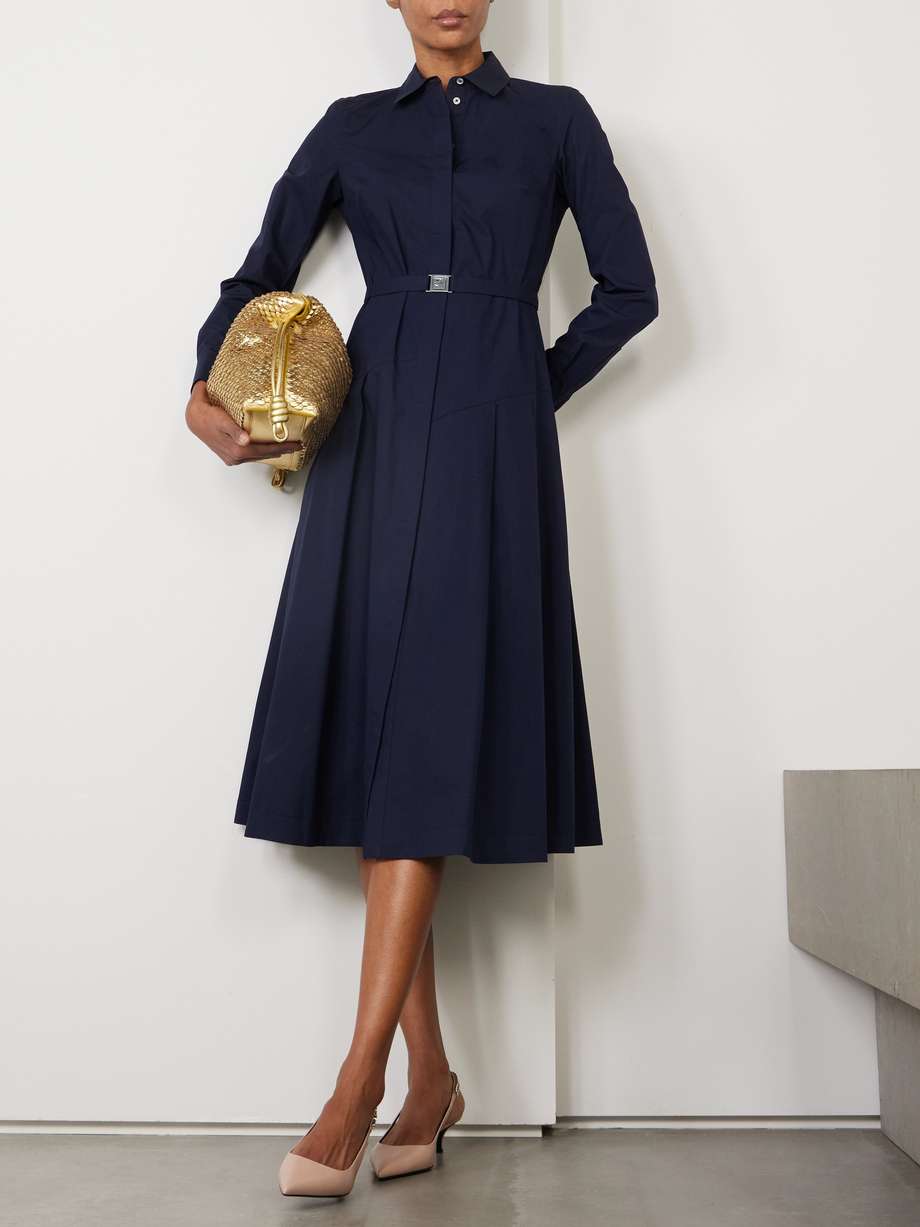 belted cotton-blend poplin midi shirt dress