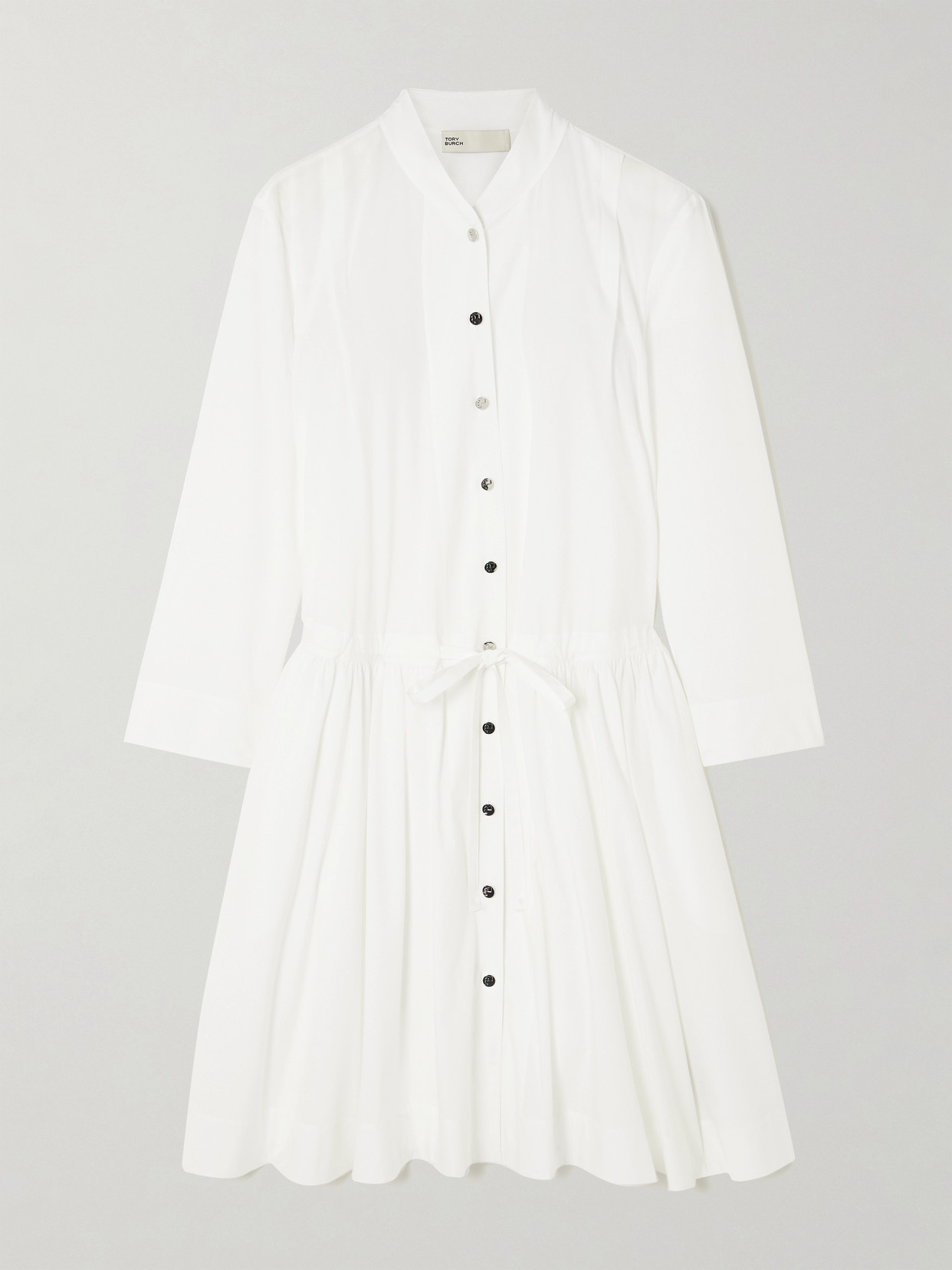 Tory Burch - Tie-detailed Gathered Cotton-poplin Mini Dress - White