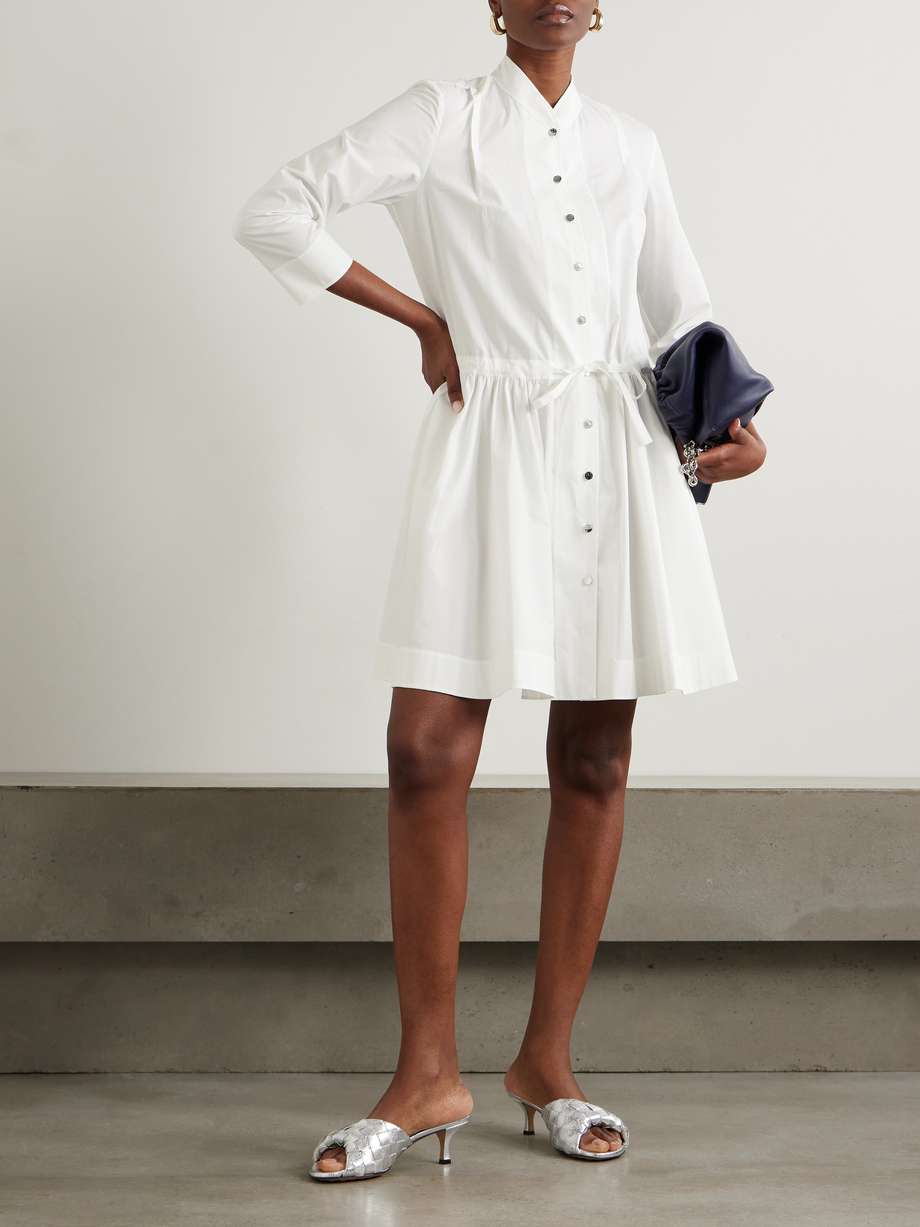 tie-detailed gathered cotton-poplin mini dress