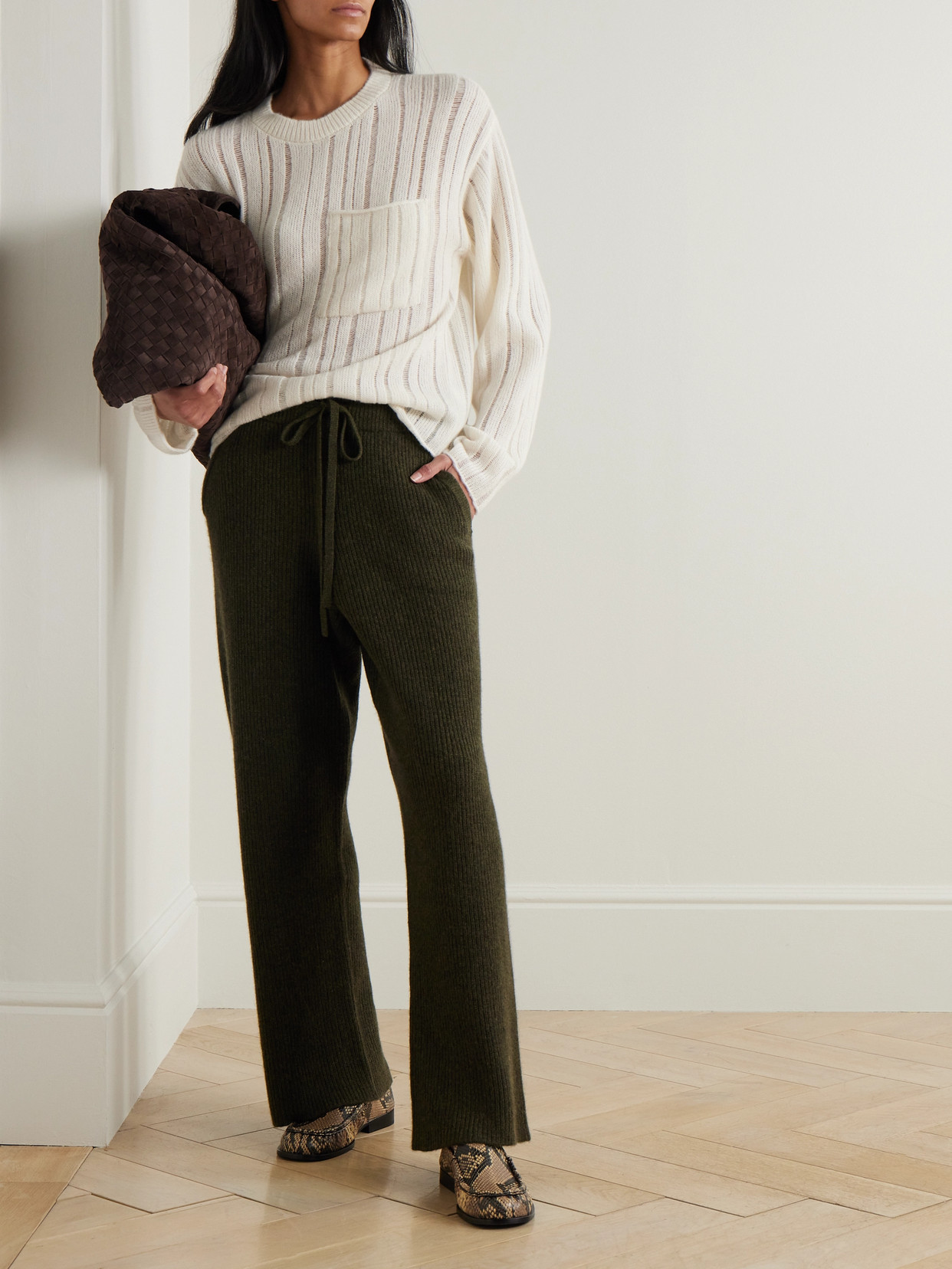 THE ELDER STATESMAN NIMBUS SOLIDS RIBBED CASHMERE AND COTTON-BLEND SWEATER