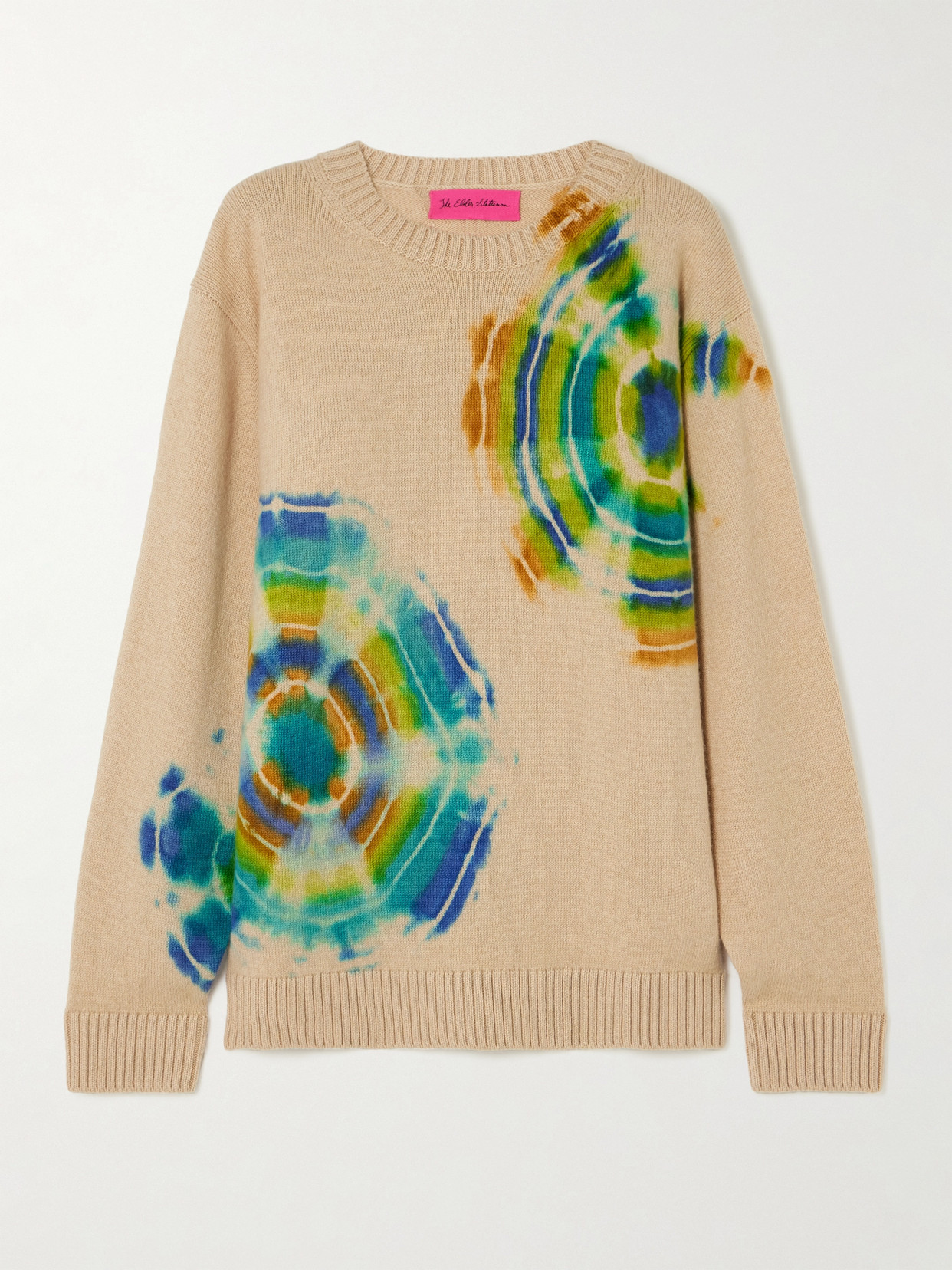 The Elder Statesman Geode Racing Crew Tie-dyed Cashmere Sweater In Neutrals