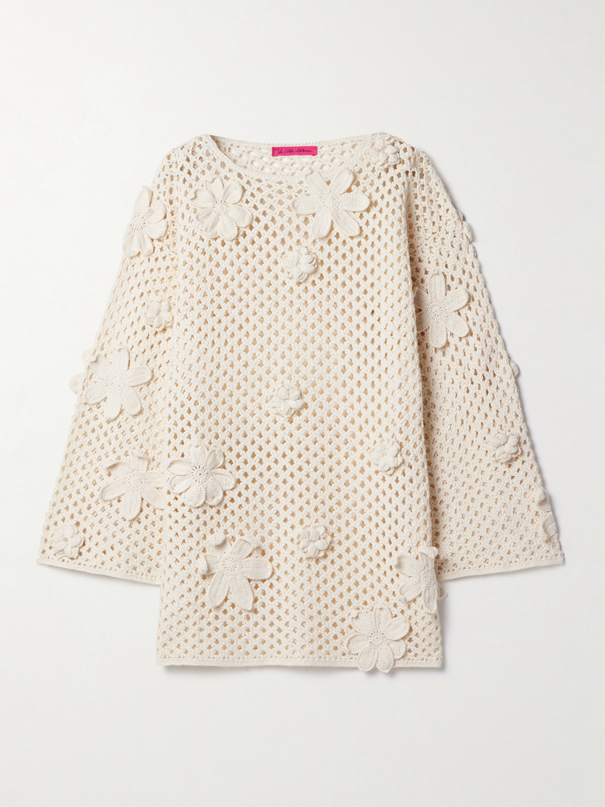 The Elder Statesman Appliquéd Open-knit Cotton Sweater In Ivory