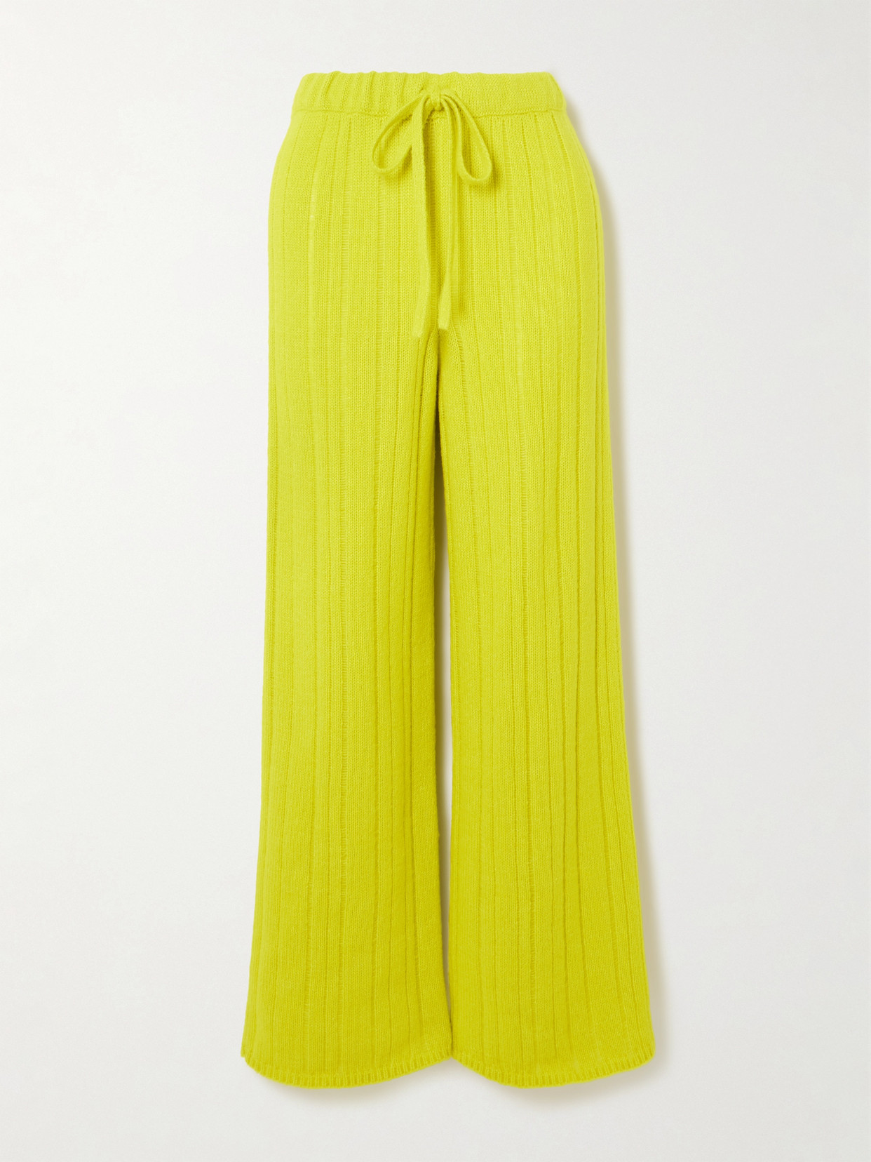 The Elder Statesman Drop Needle Ribbed Cashmere And Cotton-blend Wide-leg Pants In Yellow