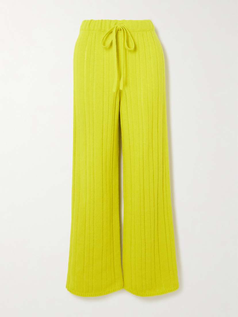 The Elder Statesman Drop Needle Ribbed Cashmere And Cotton-blend Wide-leg Pants