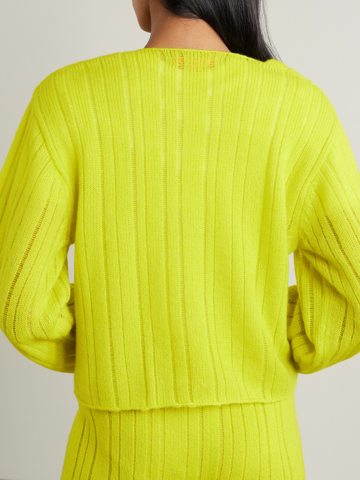 The Elder Statesman Drop Needle Ribbed Cashmere And Cotton-blend Sweater In Yellow