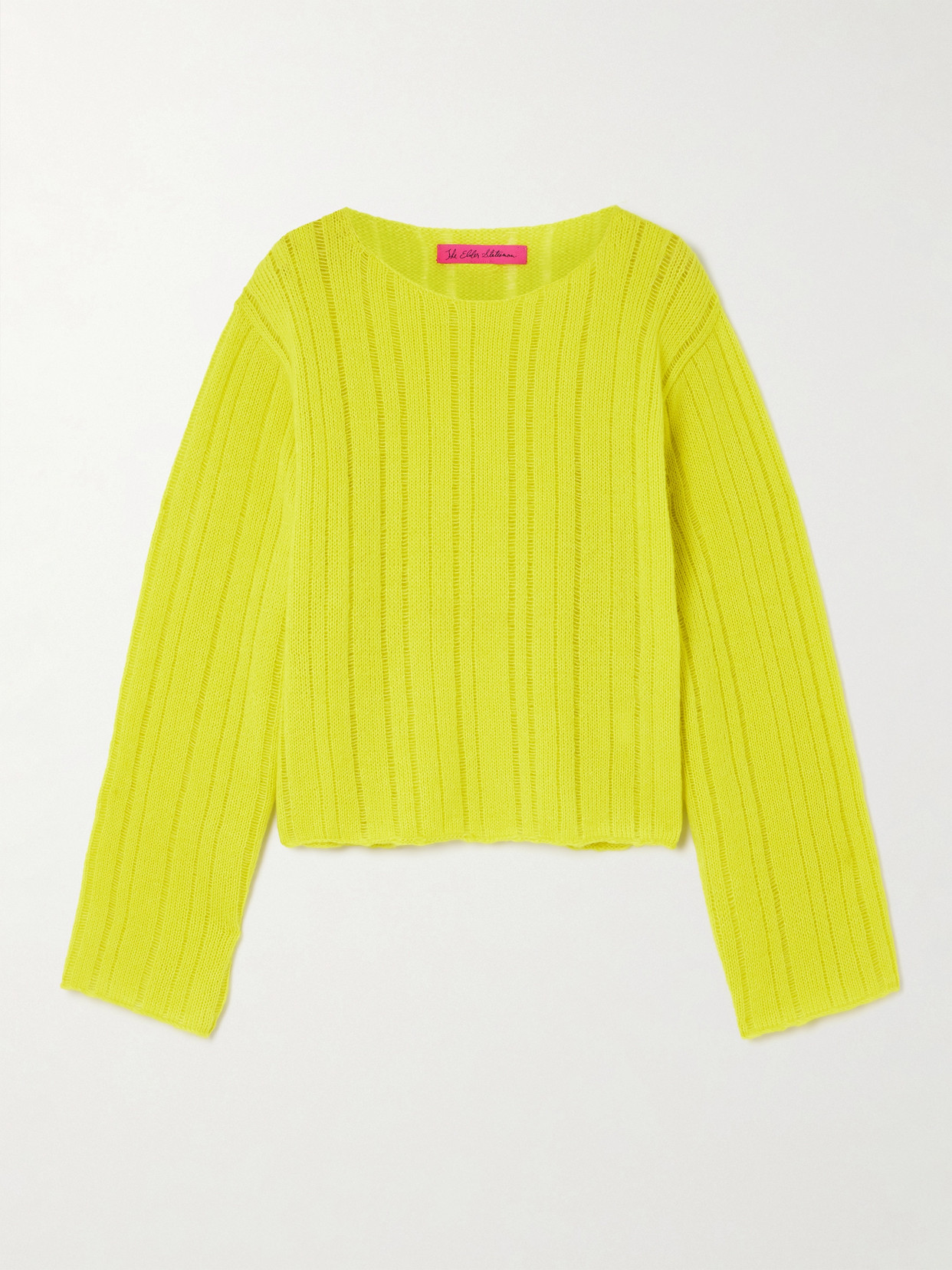 The Elder Statesman Drop Needle Ribbed Cashmere And Cotton-blend Sweater In Yellow