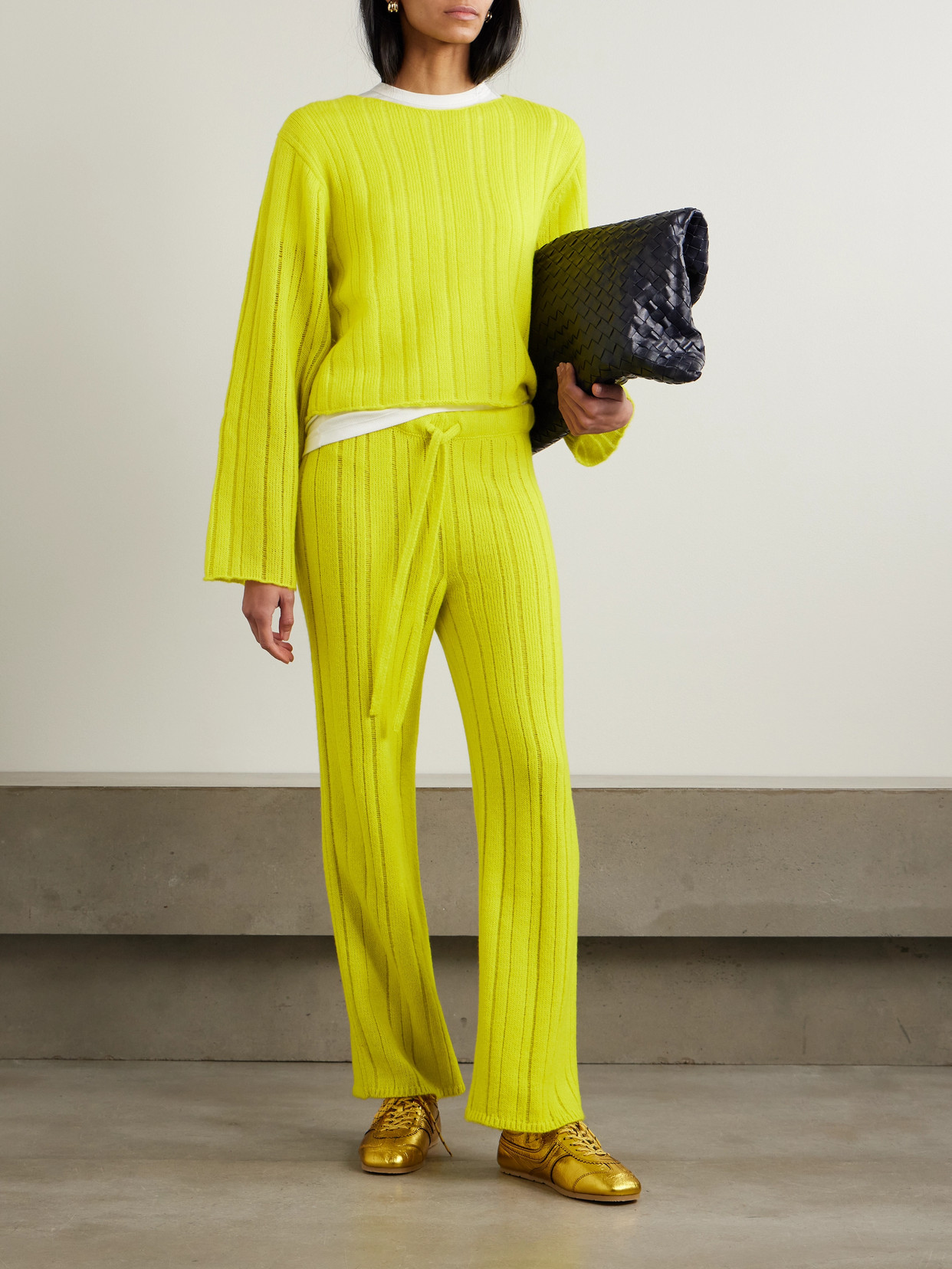 The Elder Statesman Drop Needle Ribbed Cashmere And Cotton-blend Sweater In Yellow