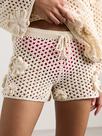 The Elder Statesman Appliquéd open-knit cotton shorts