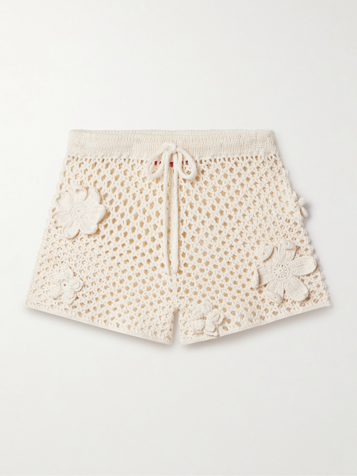 The Elder Statesman Appliquéd Open-knit Cotton Shorts In Ivory