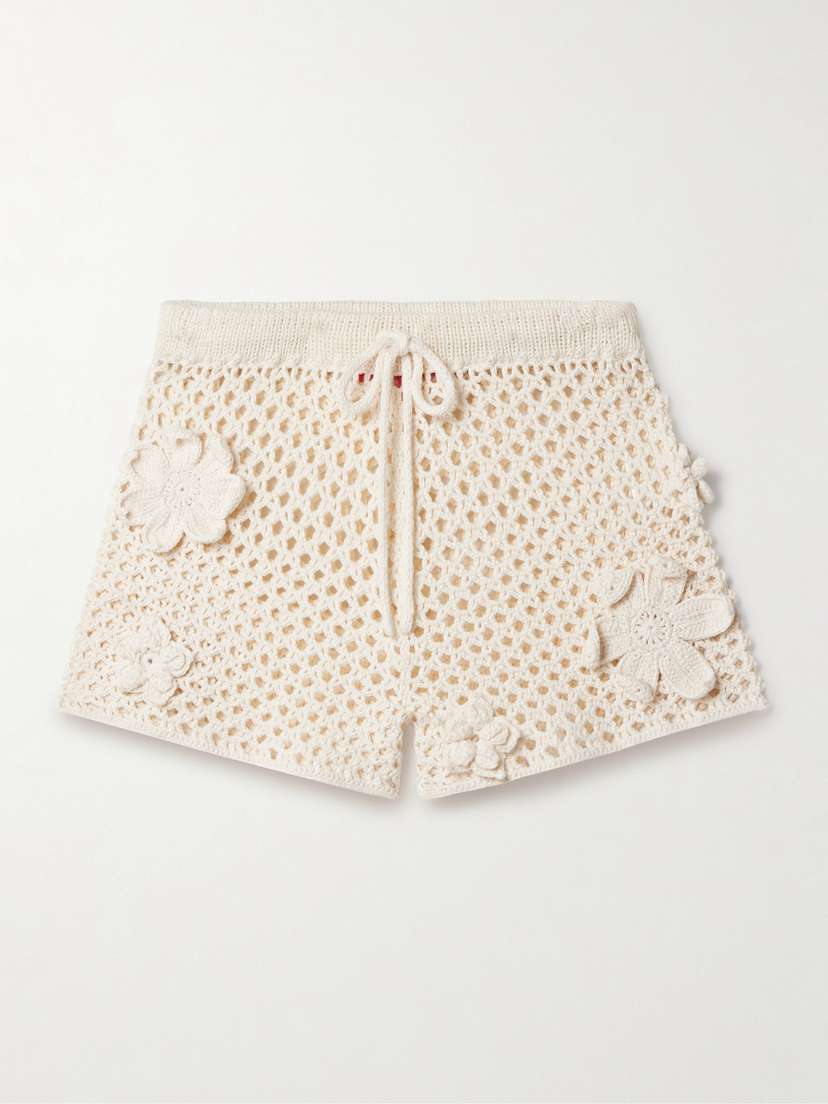 The Elder Statesman Appliquéd Open-knit Cotton Shorts