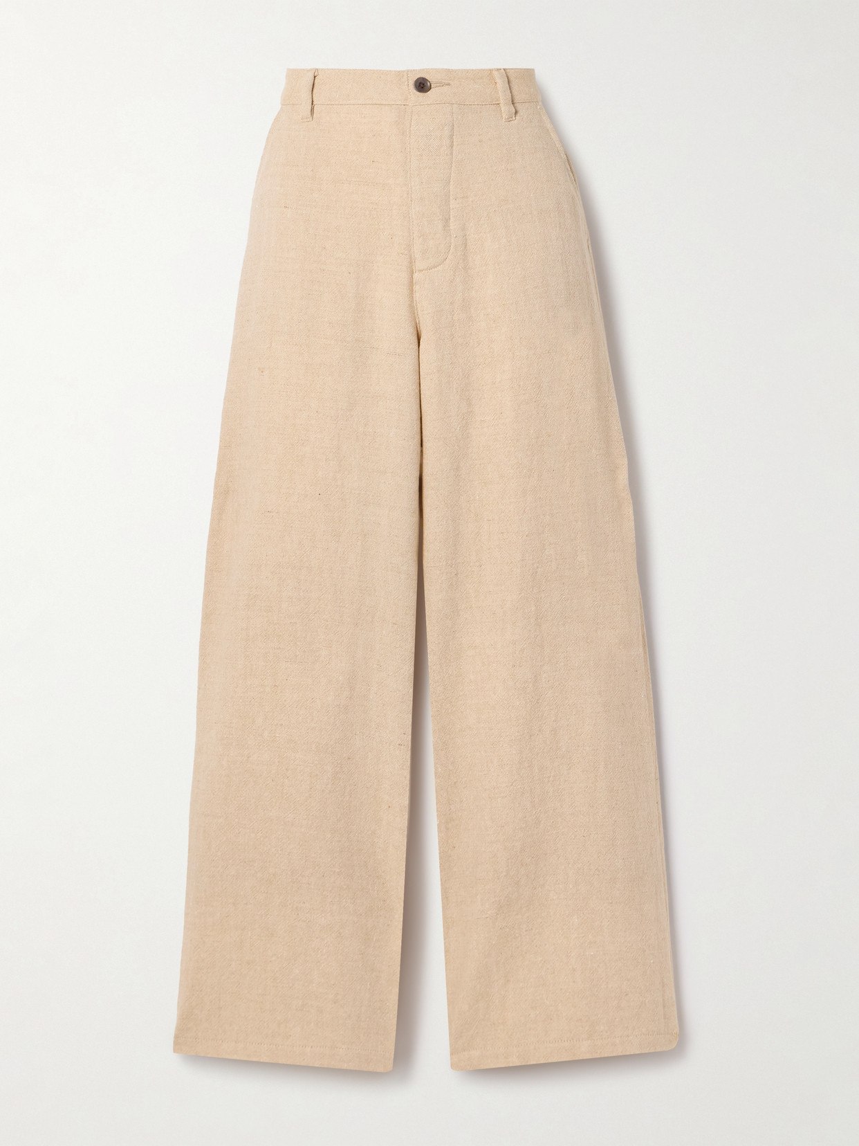 The Elder Statesman Linen, Wool, Silk And Cashmere-blend Wide-leg Pants In Neutrals