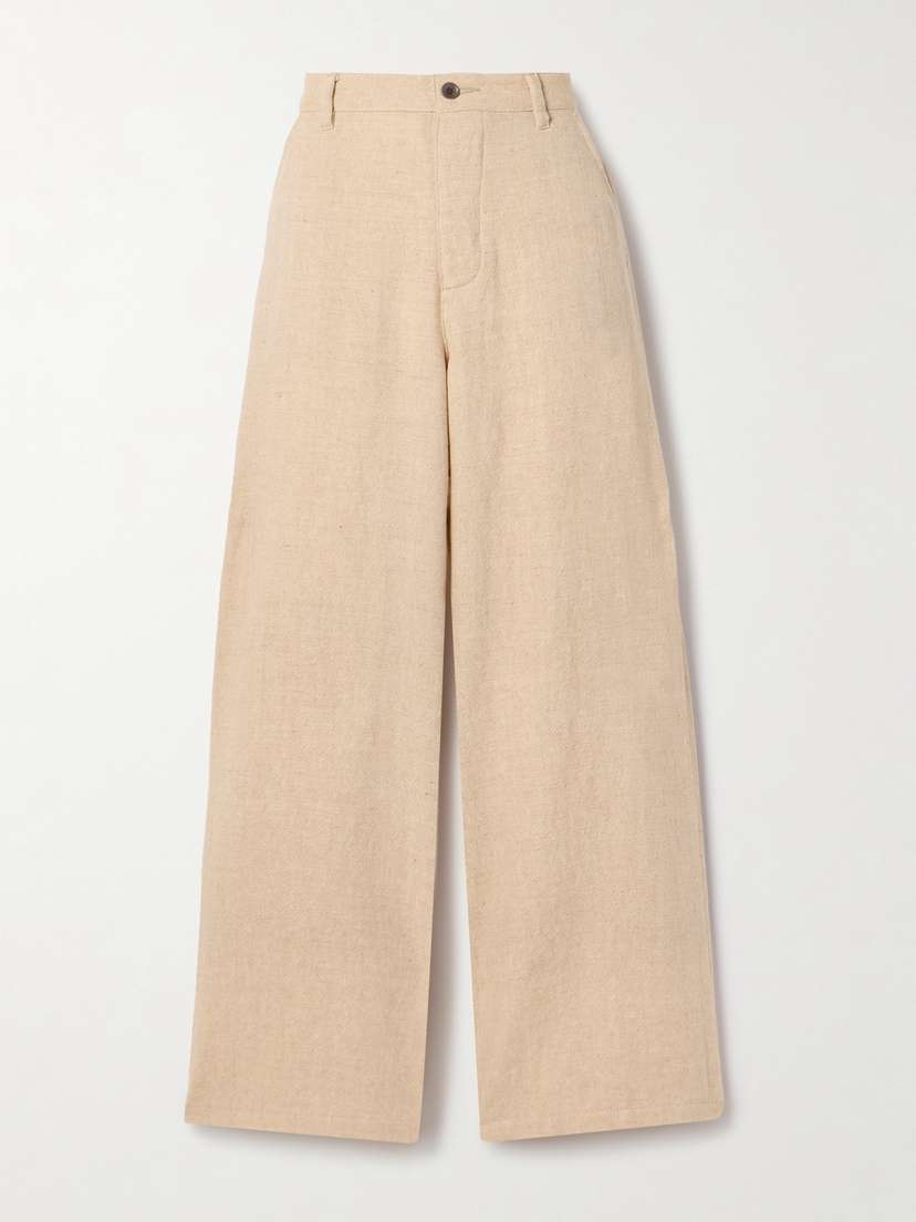 The Elder Statesman Linen, Wool, Silk And Cashmere-blend Wide-leg Pants