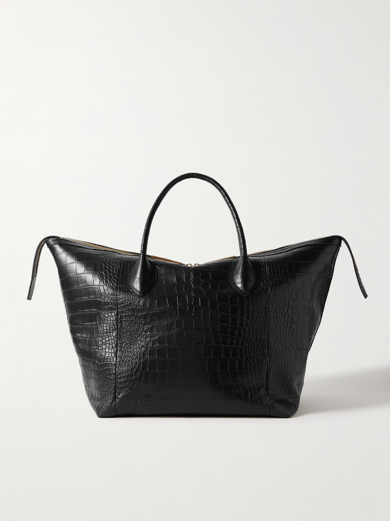 Khaite Kasia Medium Croc-effect Leather Tote In Black