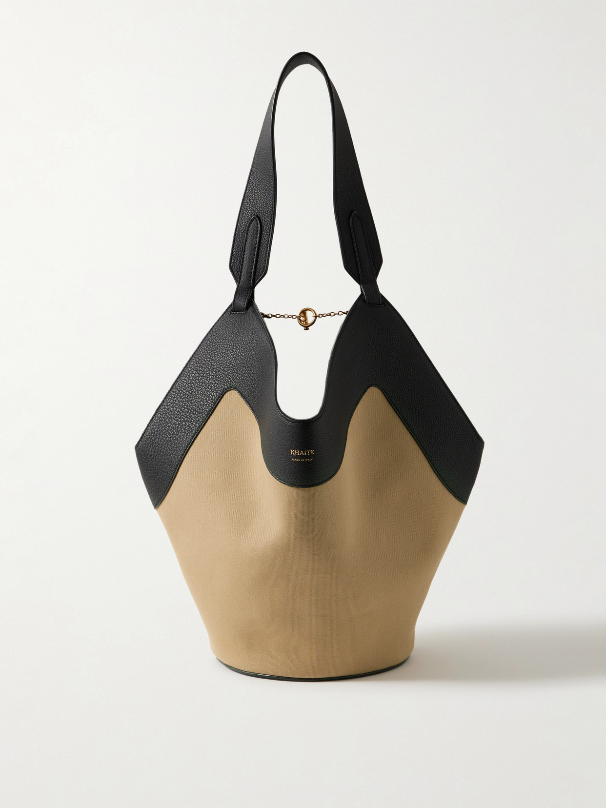 Khaite Lotus Small Textured Leather-trimmed Canvas Tote In Black