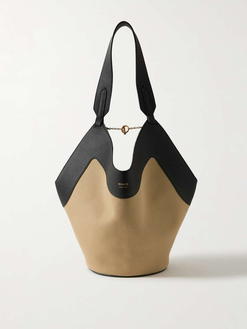 Khaite Lotus Small Textured Leather-trimmed Canvas Tote