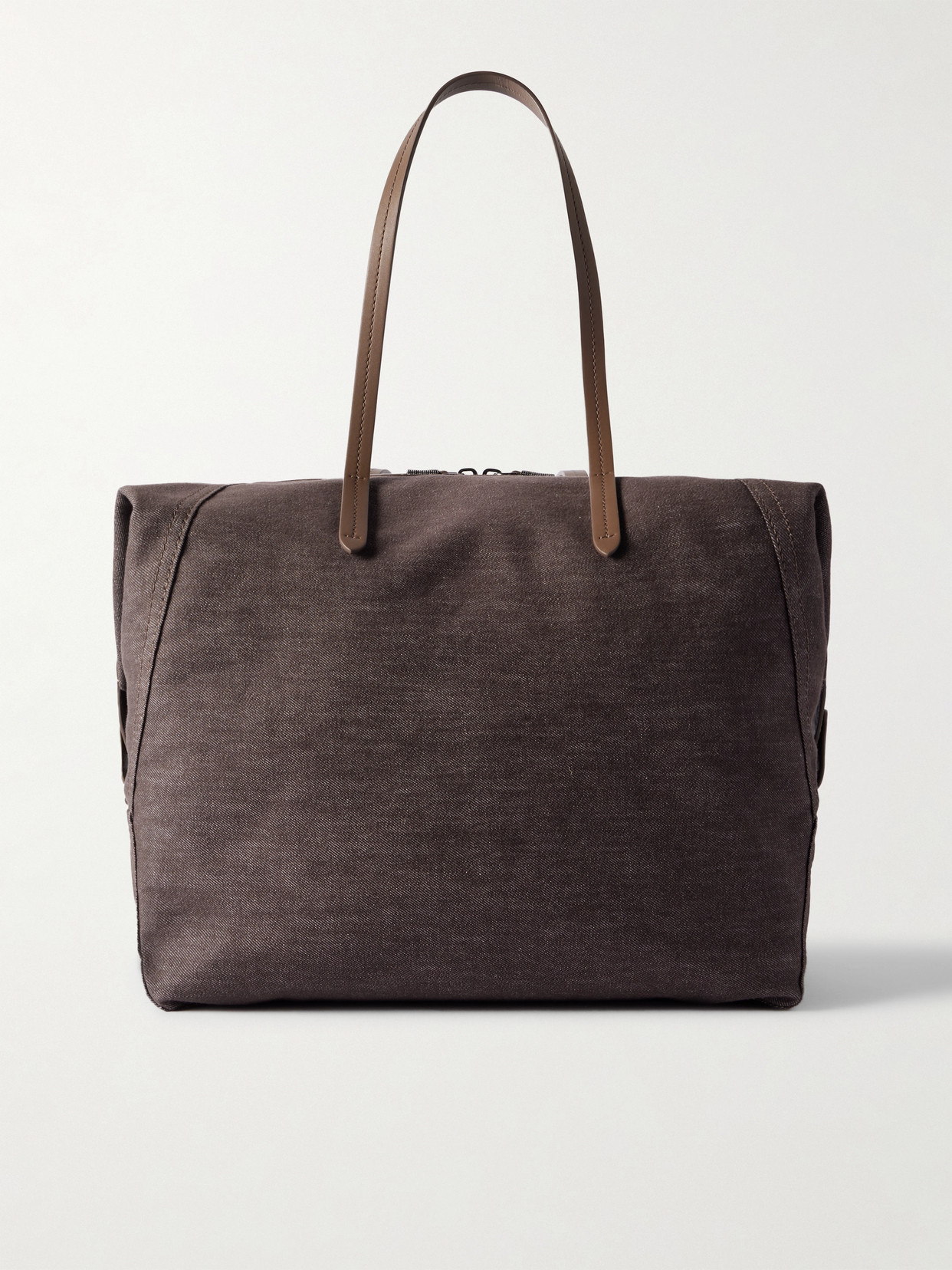 Brunello Cucinelli Leather-trimmed Denim Shoulder Bag In Brown