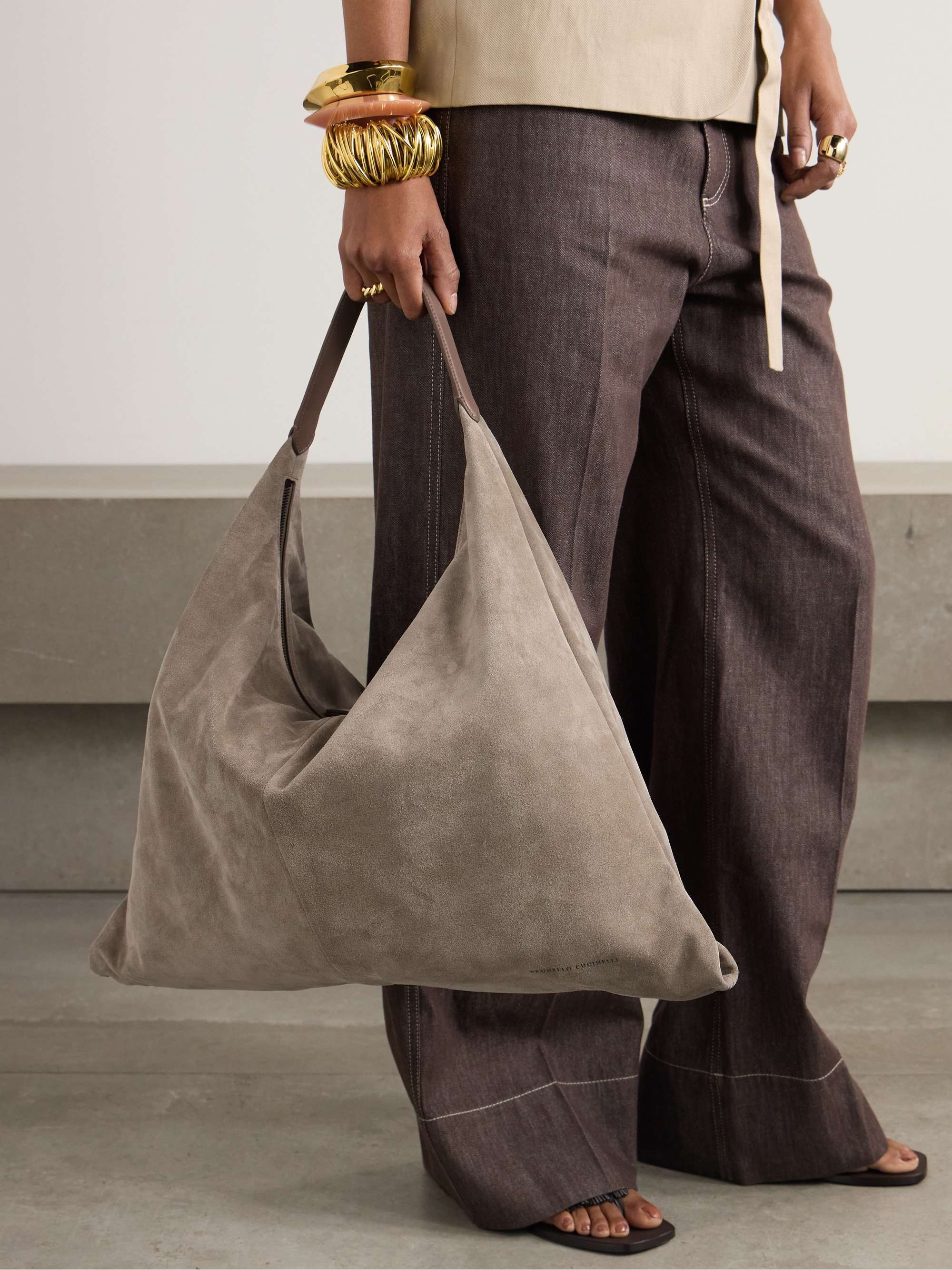BRUNELLO CUCINELLI Leather-trimmed suede tote | NET-A-PORTER