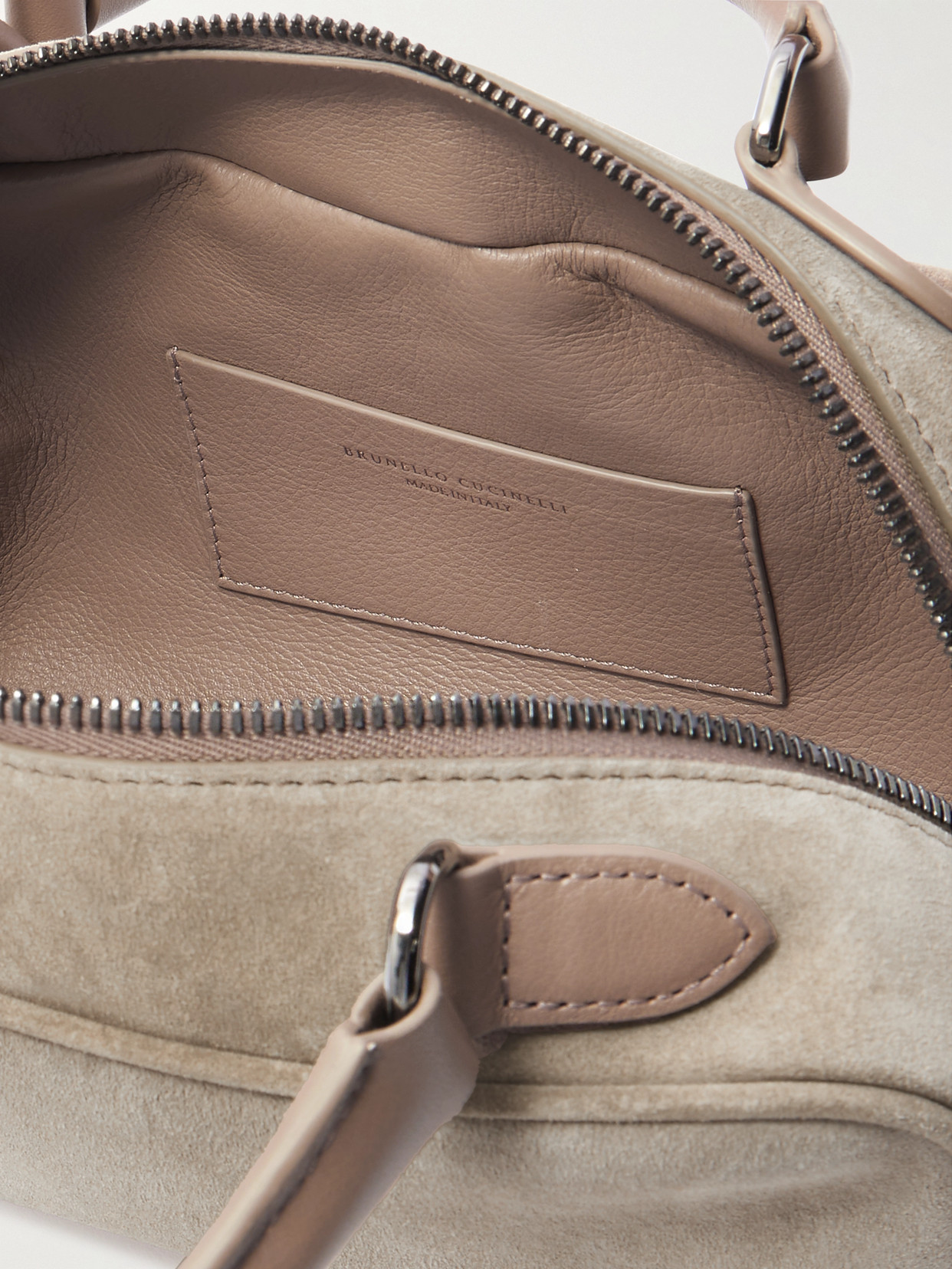 Shop Brunello Cucinelli Leather-trimmed Suede Shoulder Bag In Gray