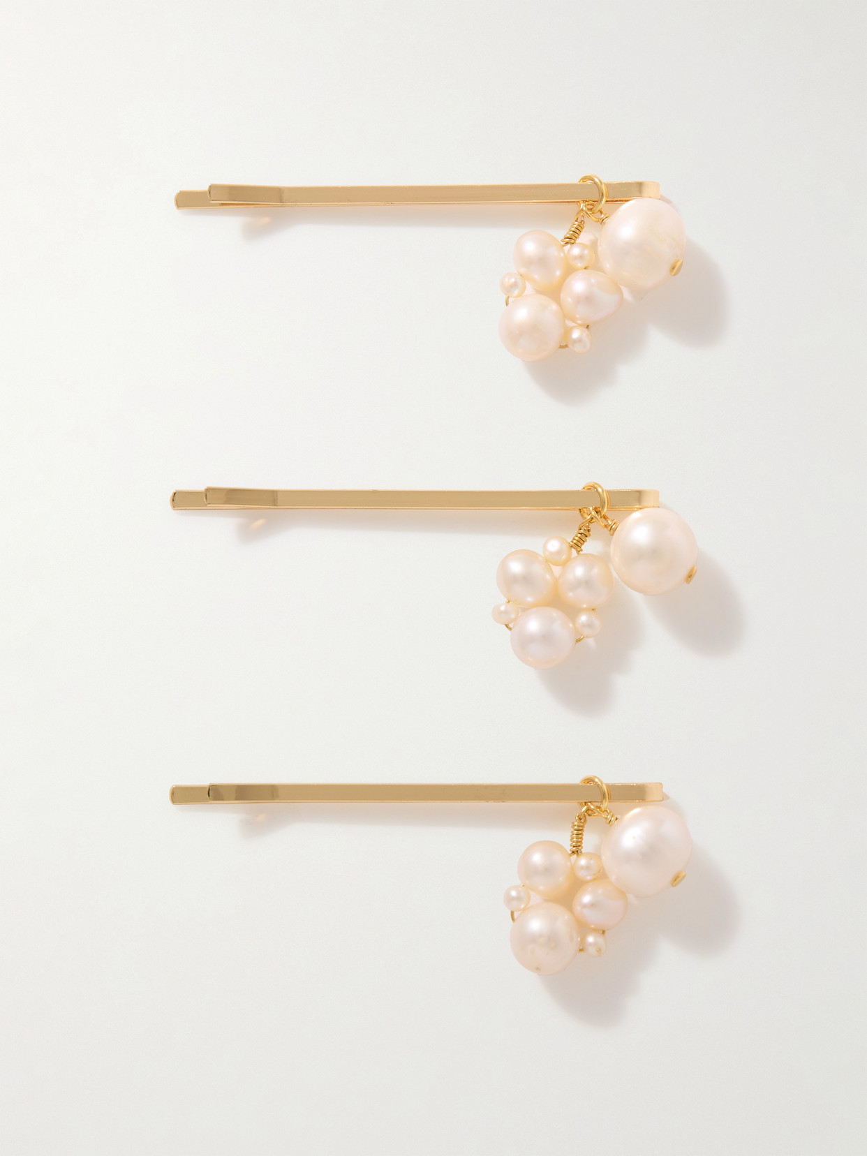 Completedworks - Set Of Three Gold-plated Pearl Hair Clips - Ivory