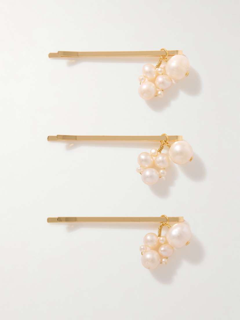 Completedworks Set Of Three Gold-plated Pearl Hair Clips