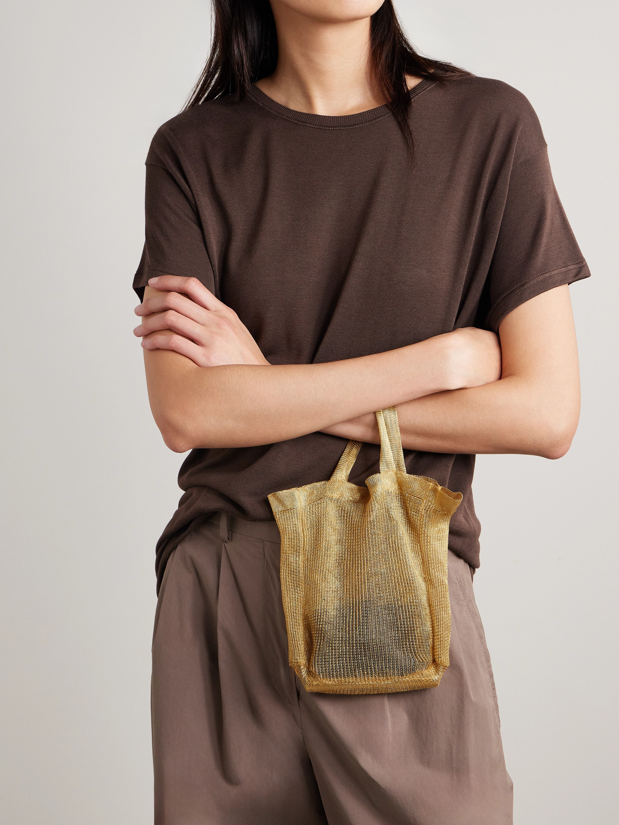 The Row Imogen Mini Metallic Mesh Tote