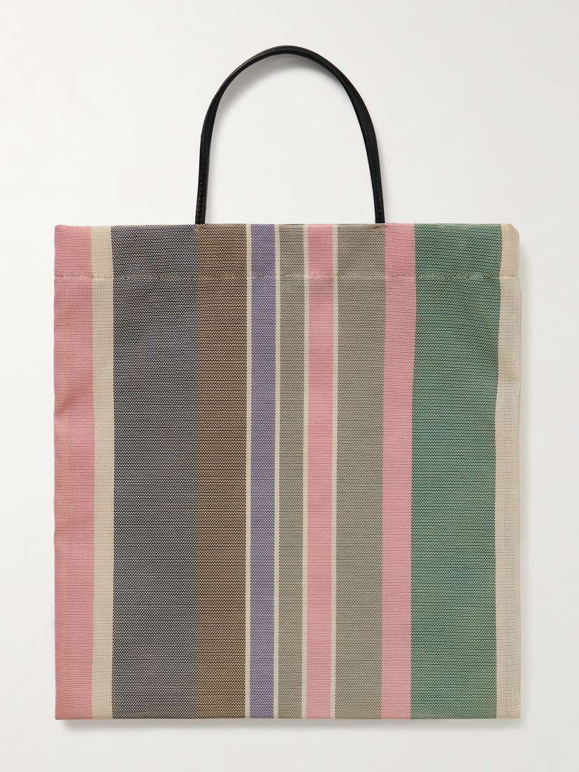 The Row Barn Mini Leather-trimmed Striped Mesh Tote