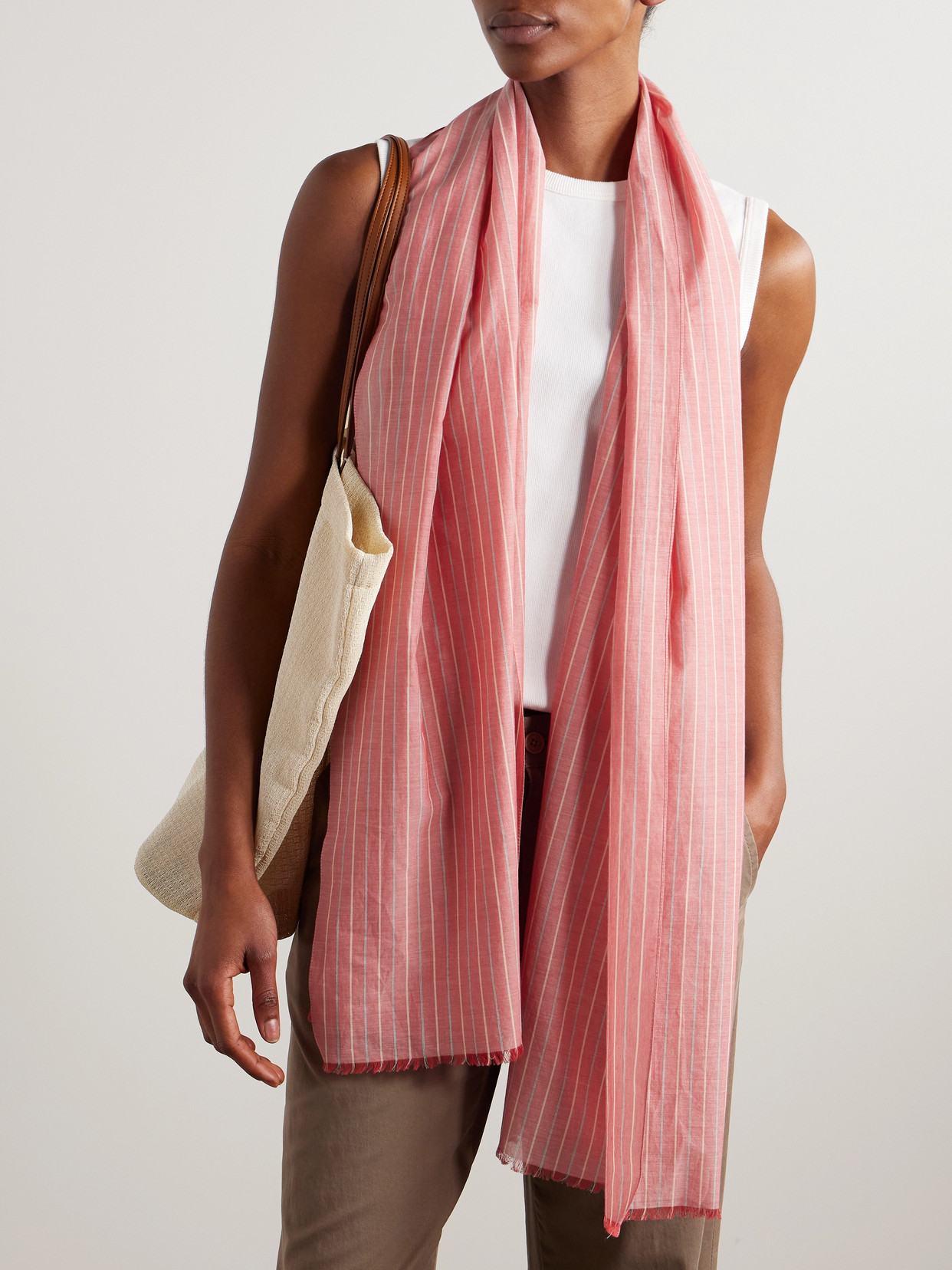 The Row Guel Fringed Striped Cotton-voile Scarf