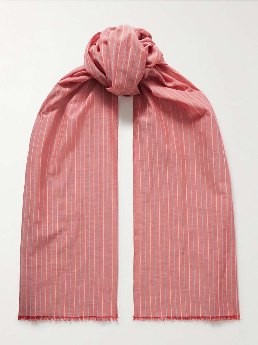 The Row Guel Fringed Striped Cotton-voile Scarf