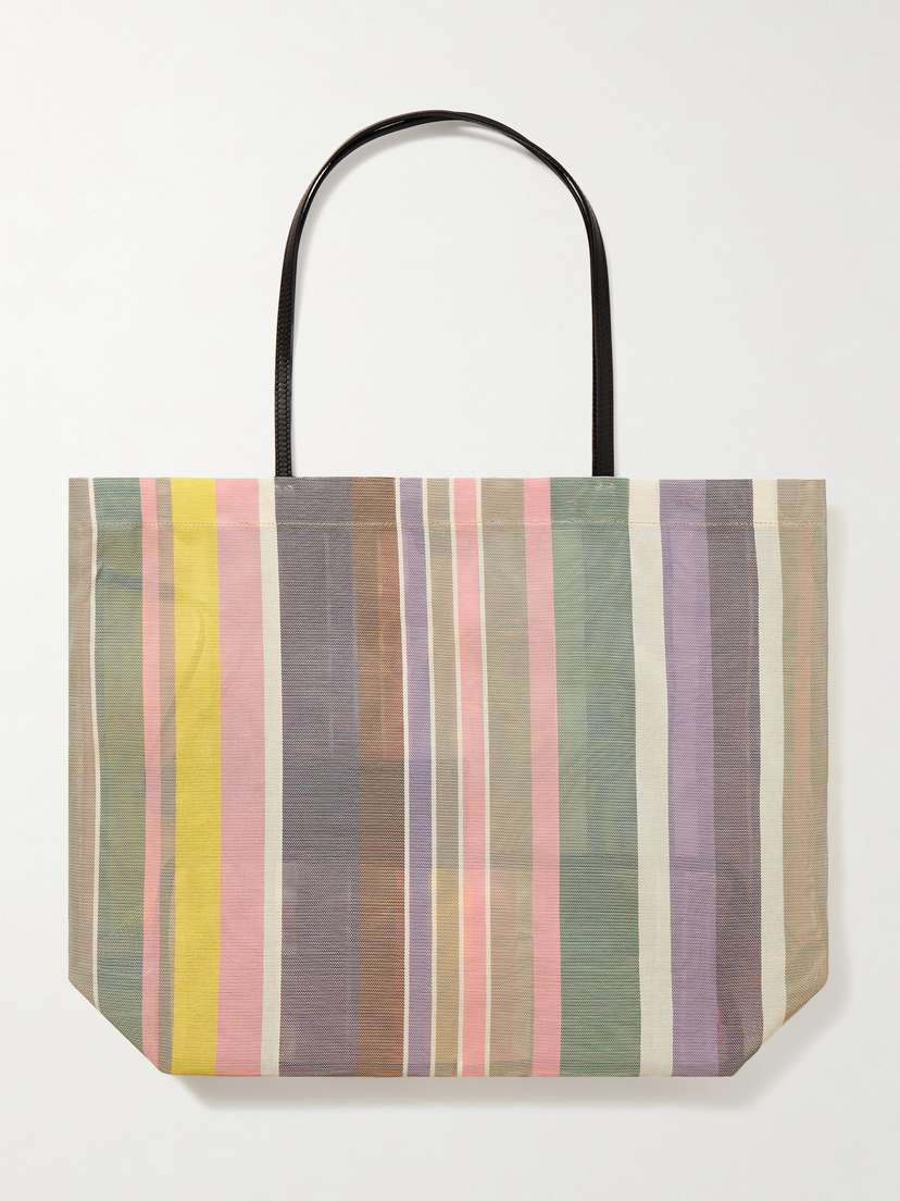 The Row Barn Leather-trimmed Striped Mesh Tote