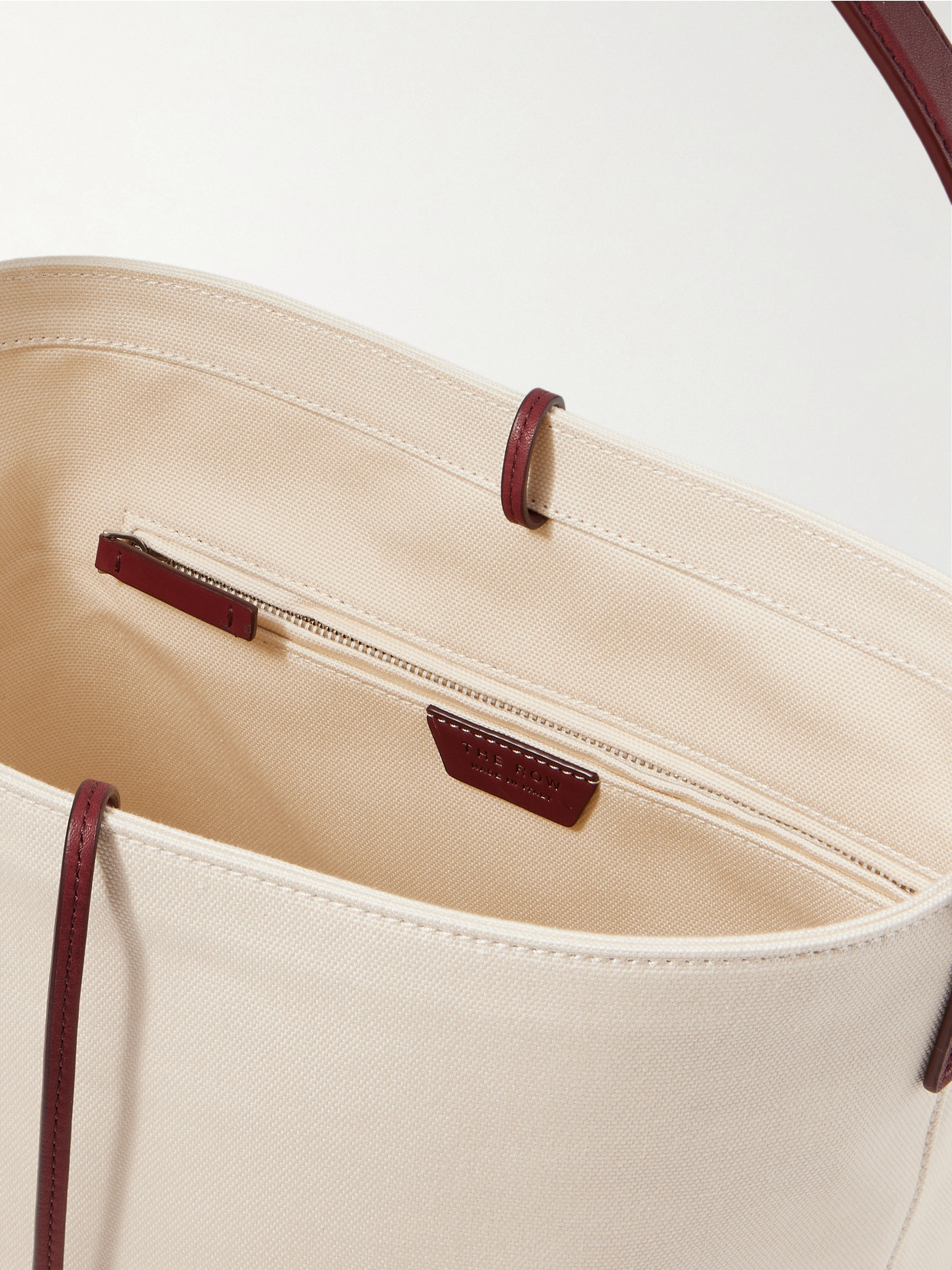 The Row N/s Park Medium Leather-trimmed Canvas Tote In White